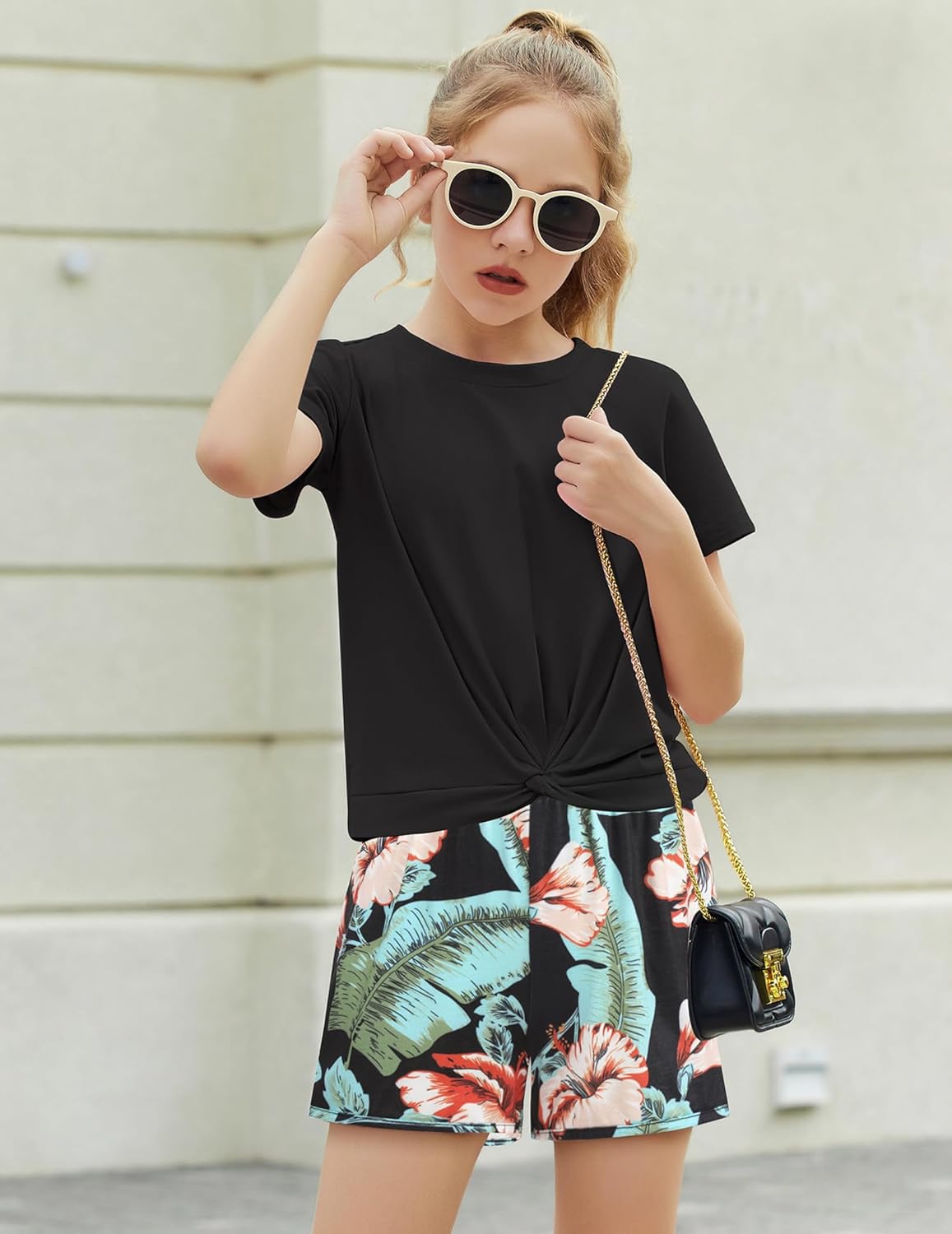 Arshiner Girls 2-Piece Twist Front Top and Shorts Set