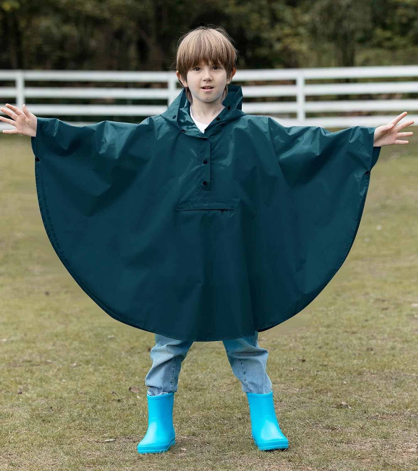 SaphiRose LightweightKids Rain Poncho Jacket - Waterproof and Easy to Wear