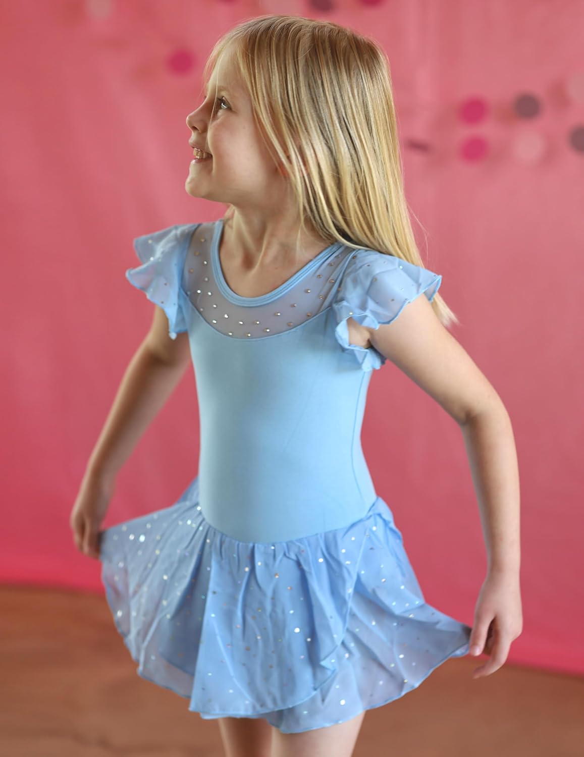 Zaclotre Girls Sparkle Ruffle Sleeve Ballet Leotard