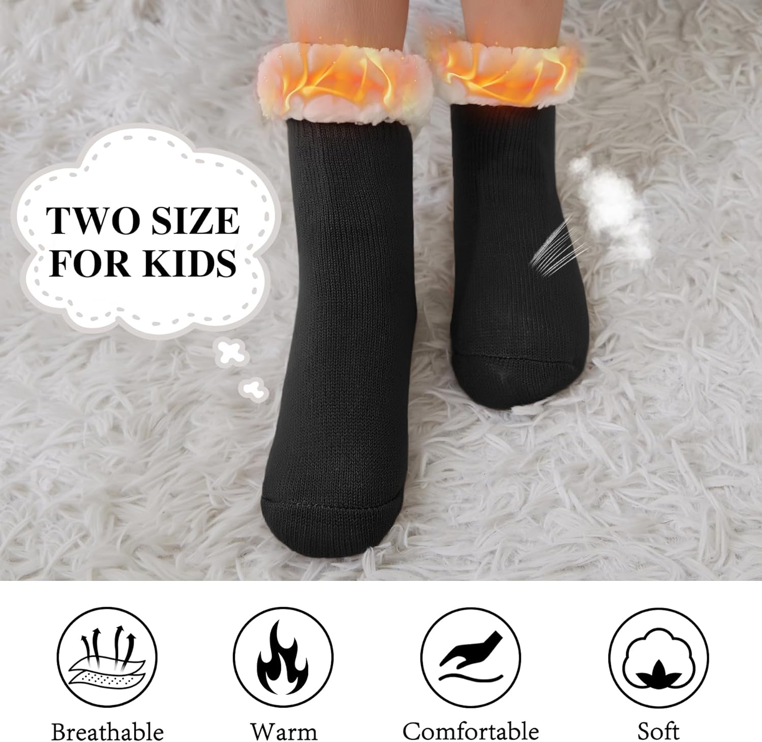 KFUBUO Kids Fleece Slipper Socks with Non-Skid Soles