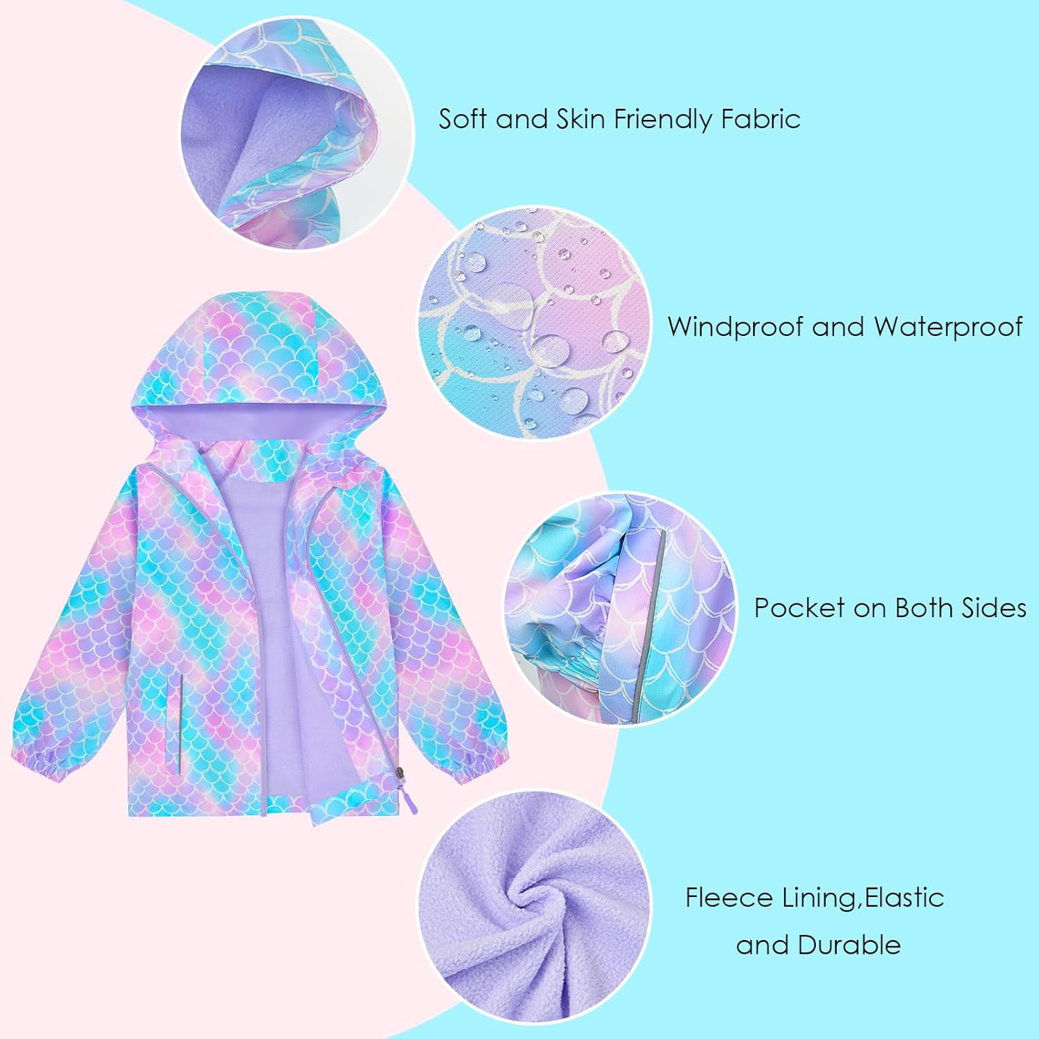 OlyPegic Girls Waterproof Hooded Rain Jacket