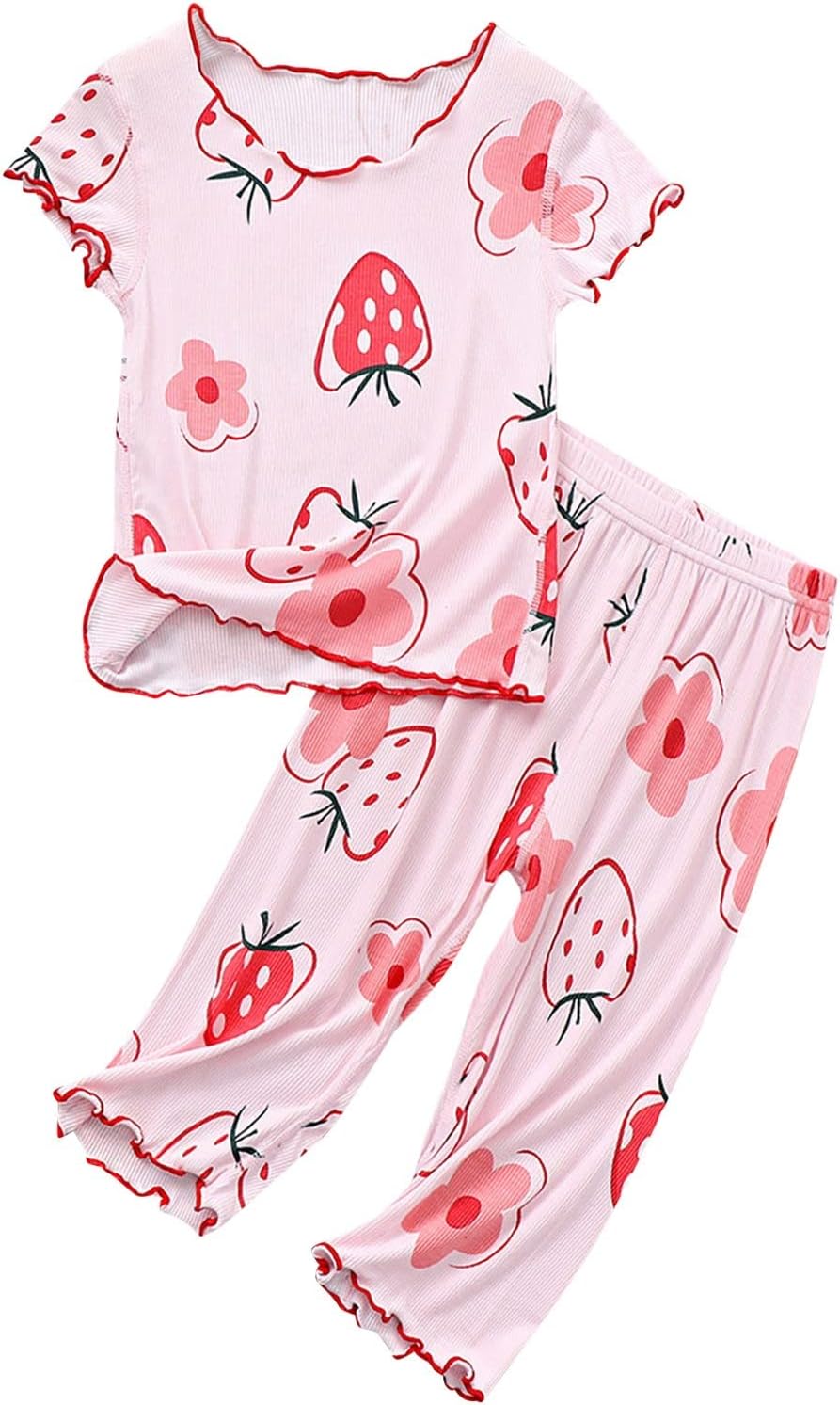 Bright Fun Summer Girl Pajamas Strawberry Pattern