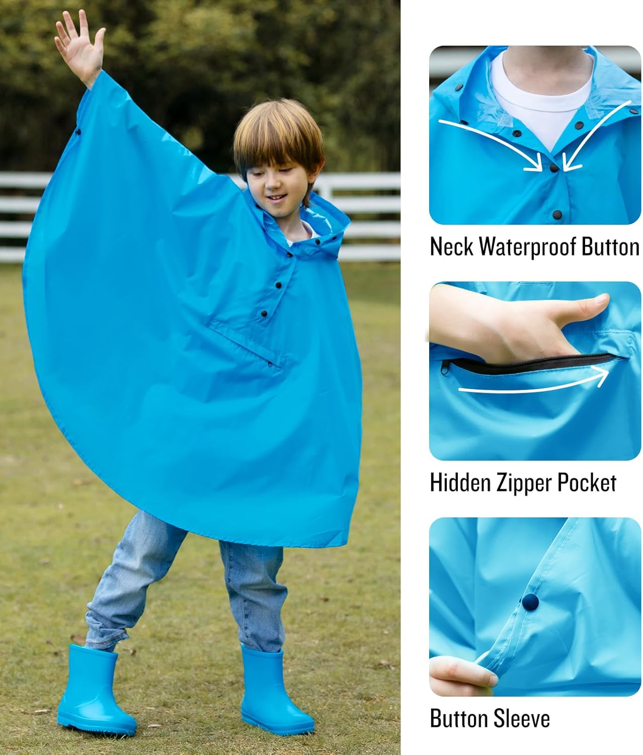 SaphiRose Lightweight rain poncho jacket for kids