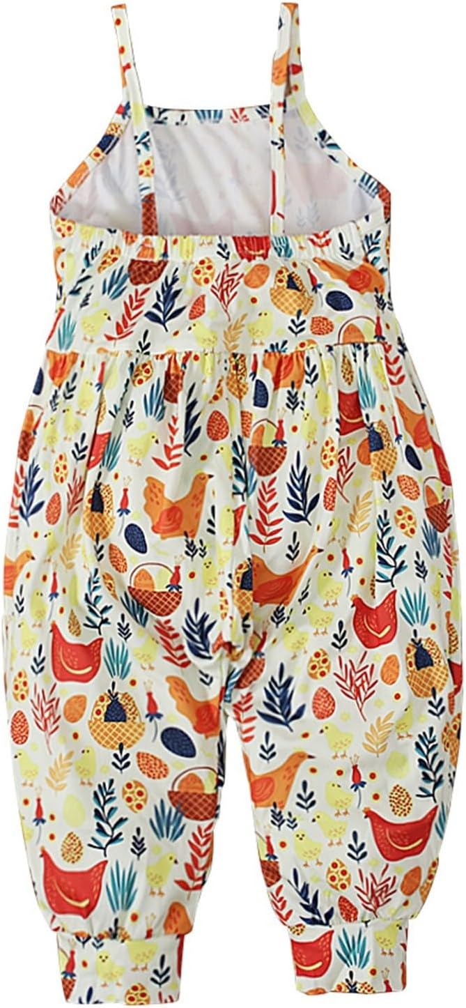 Girls Easter Cute Chicken Bunny Print Bodysuit Jumpsuit