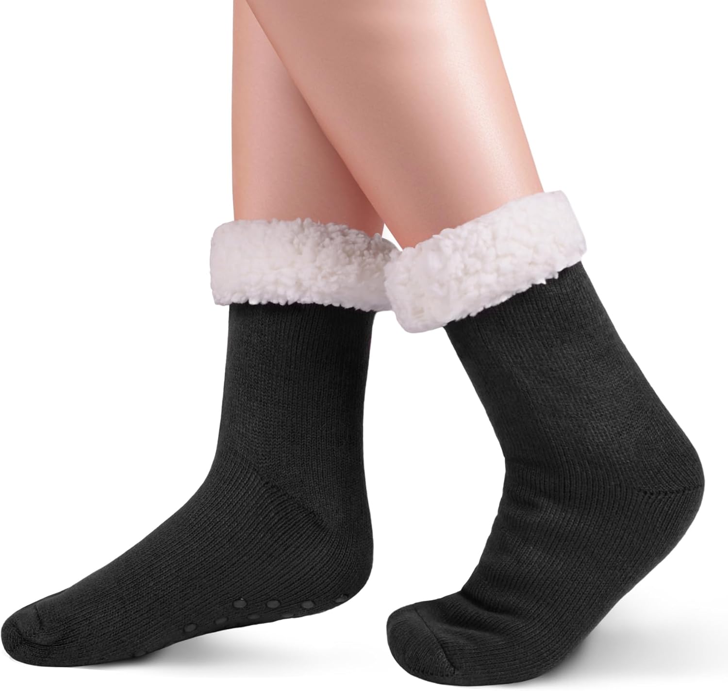 KFUBUO Kids Fleece Slipper Socks with Non-Skid Soles