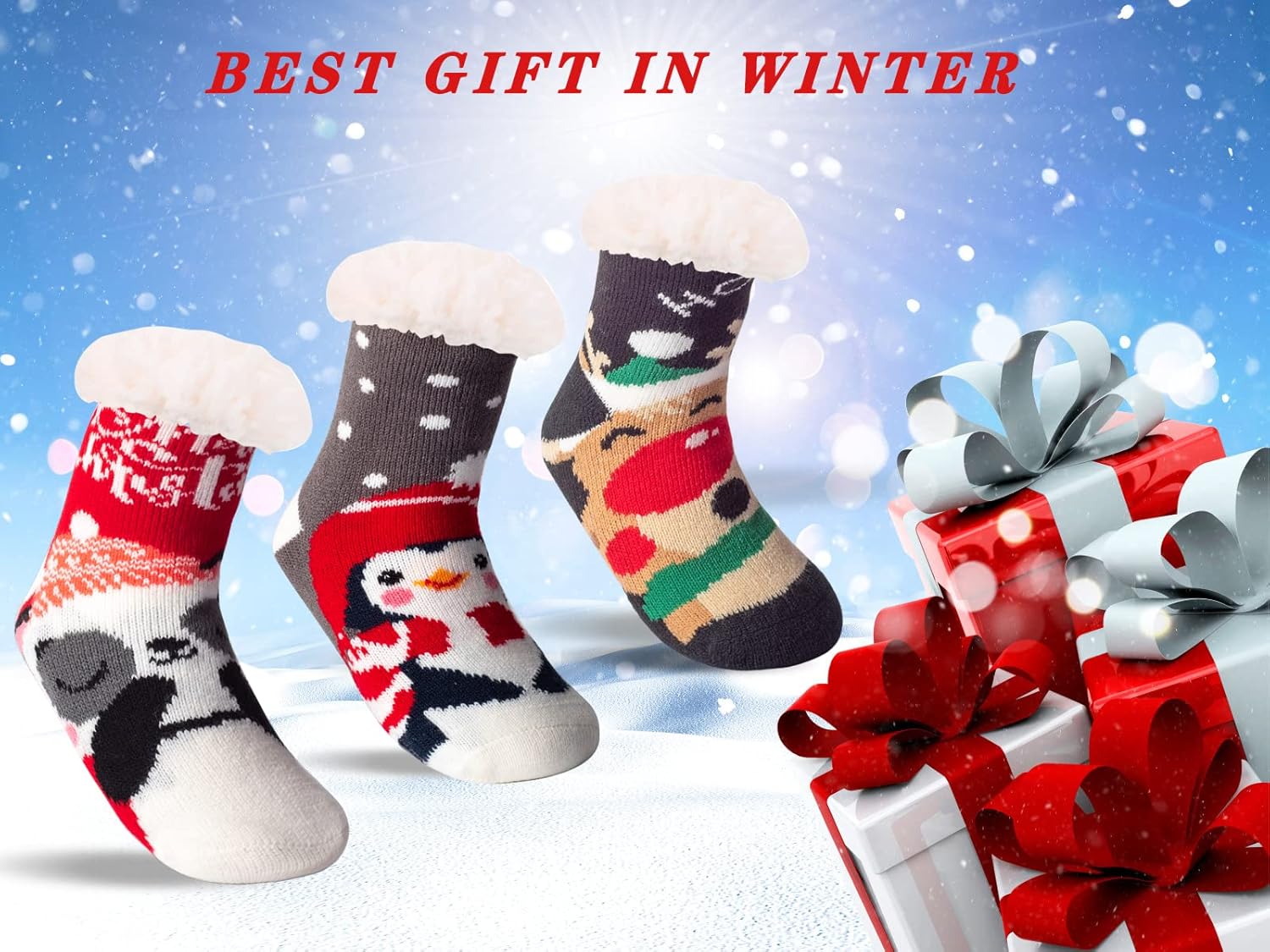 FENELY 3 Pairs Kids Slipper Socks