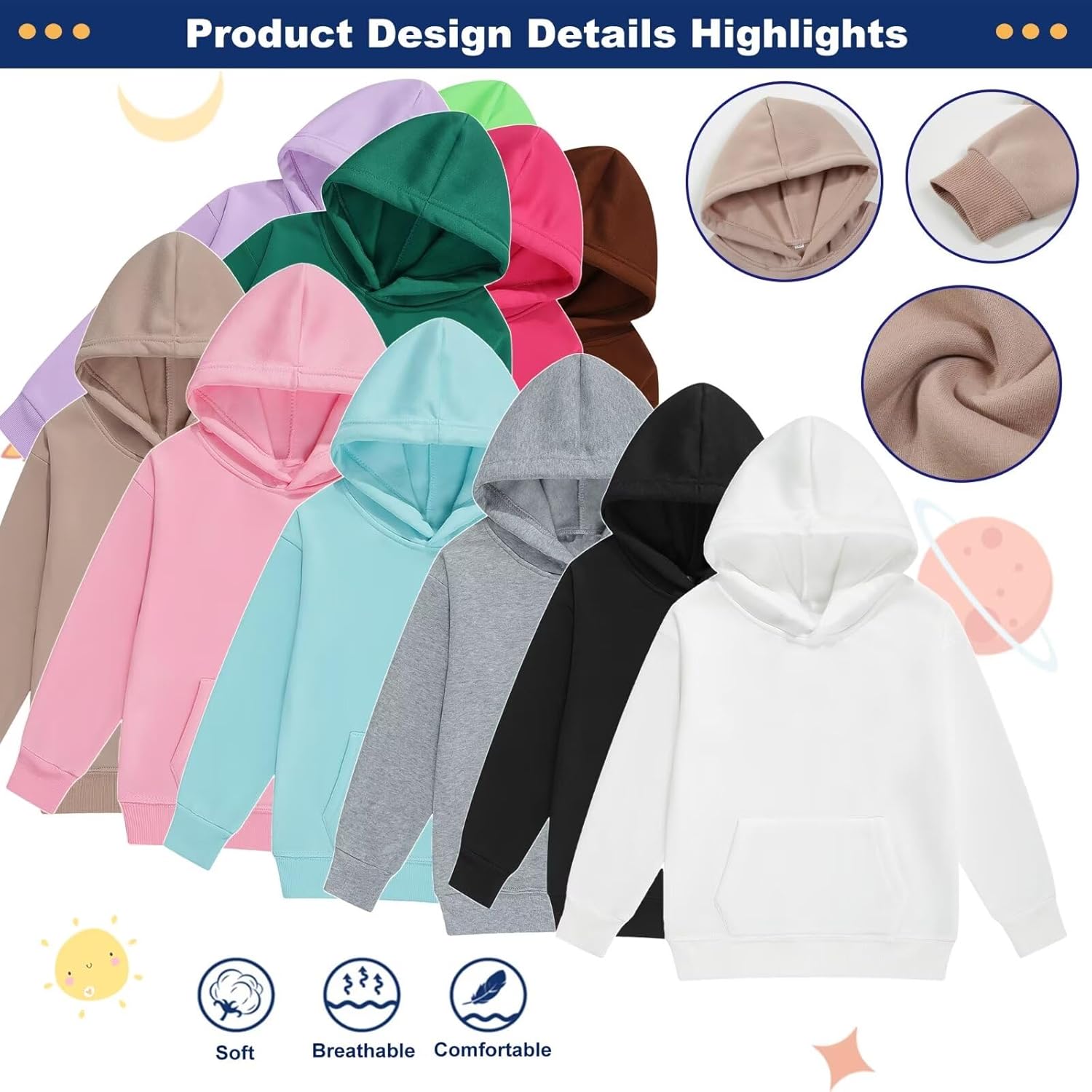 Youth Pullover Hoodie Boys Girls Cotton Polyester 2-12 Years