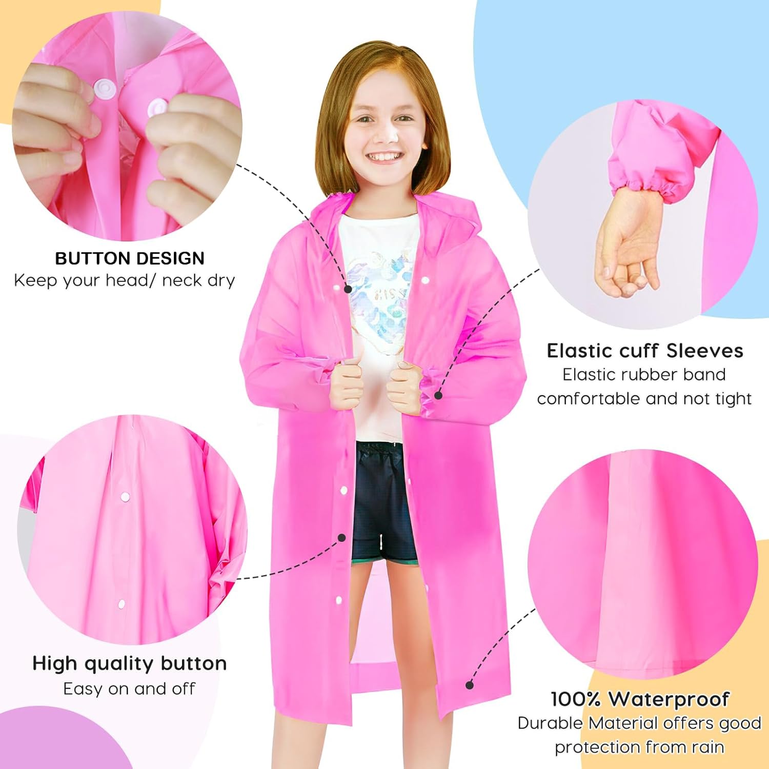 Durable Reusable Waterproof rain jackets for Kids