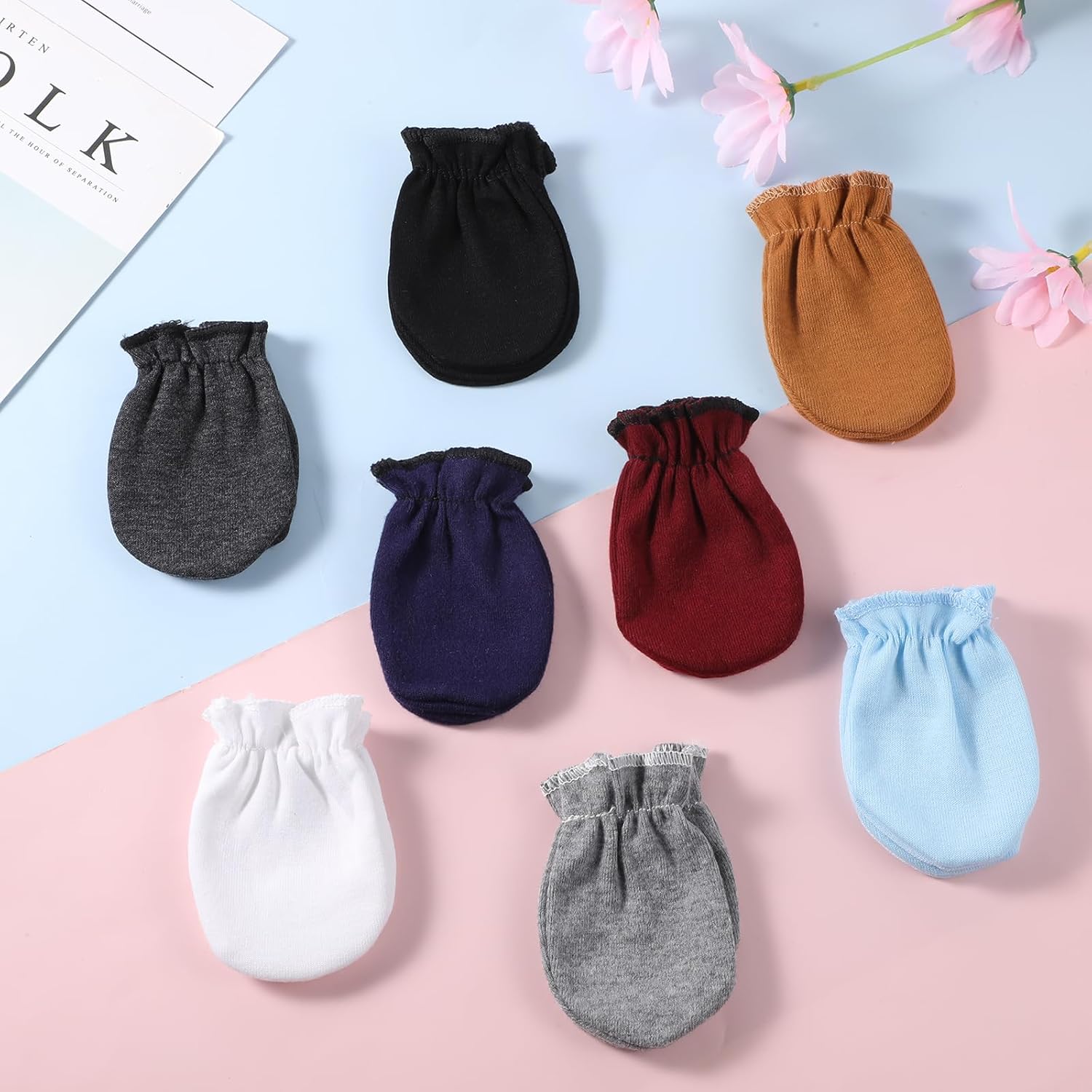 8Pcs Newborn Soft Cotton mittens 0-6M monkeymint