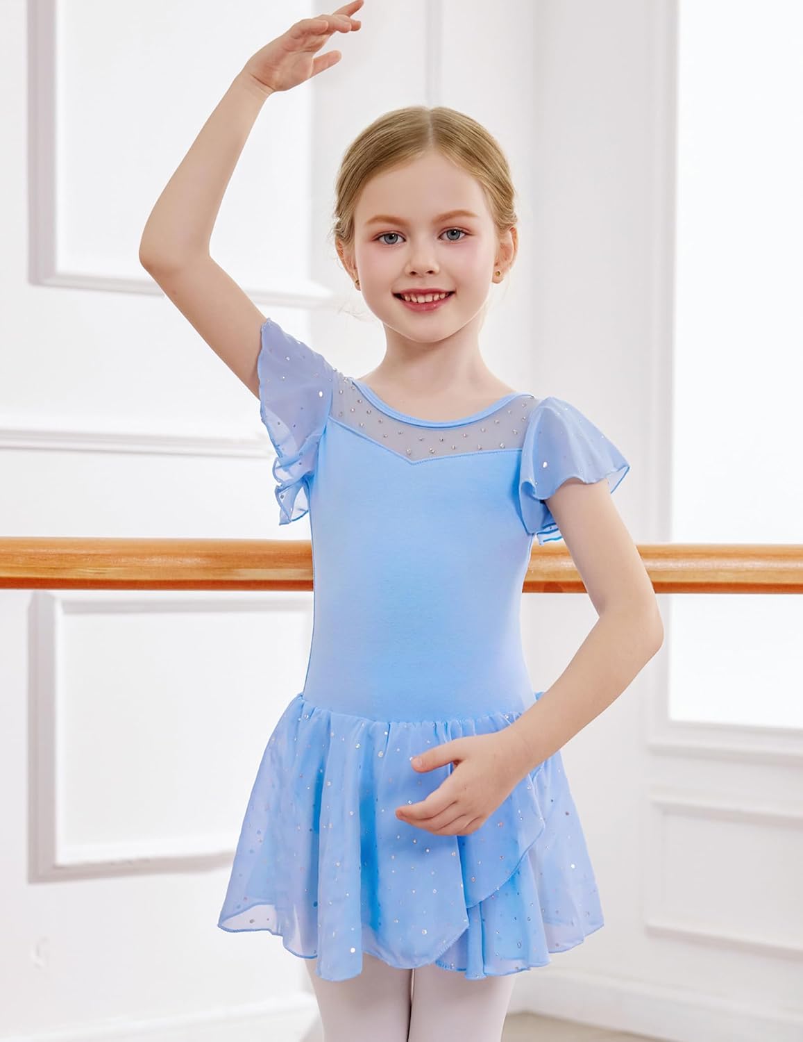 Zaclotre Girls Sparkle Ruffle Sleeve Ballet Leotard