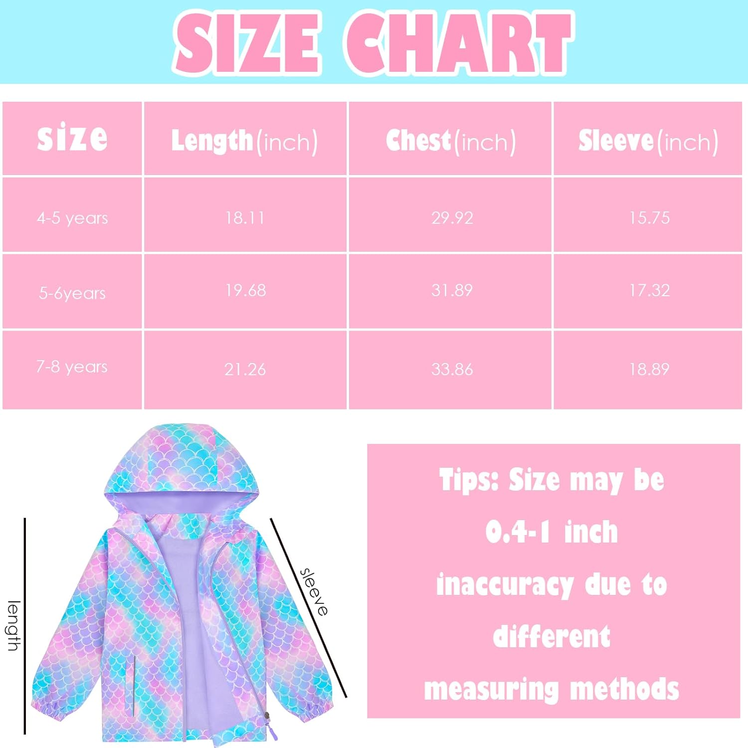 OlyPegic Girls Waterproof Hooded Rain Jacket