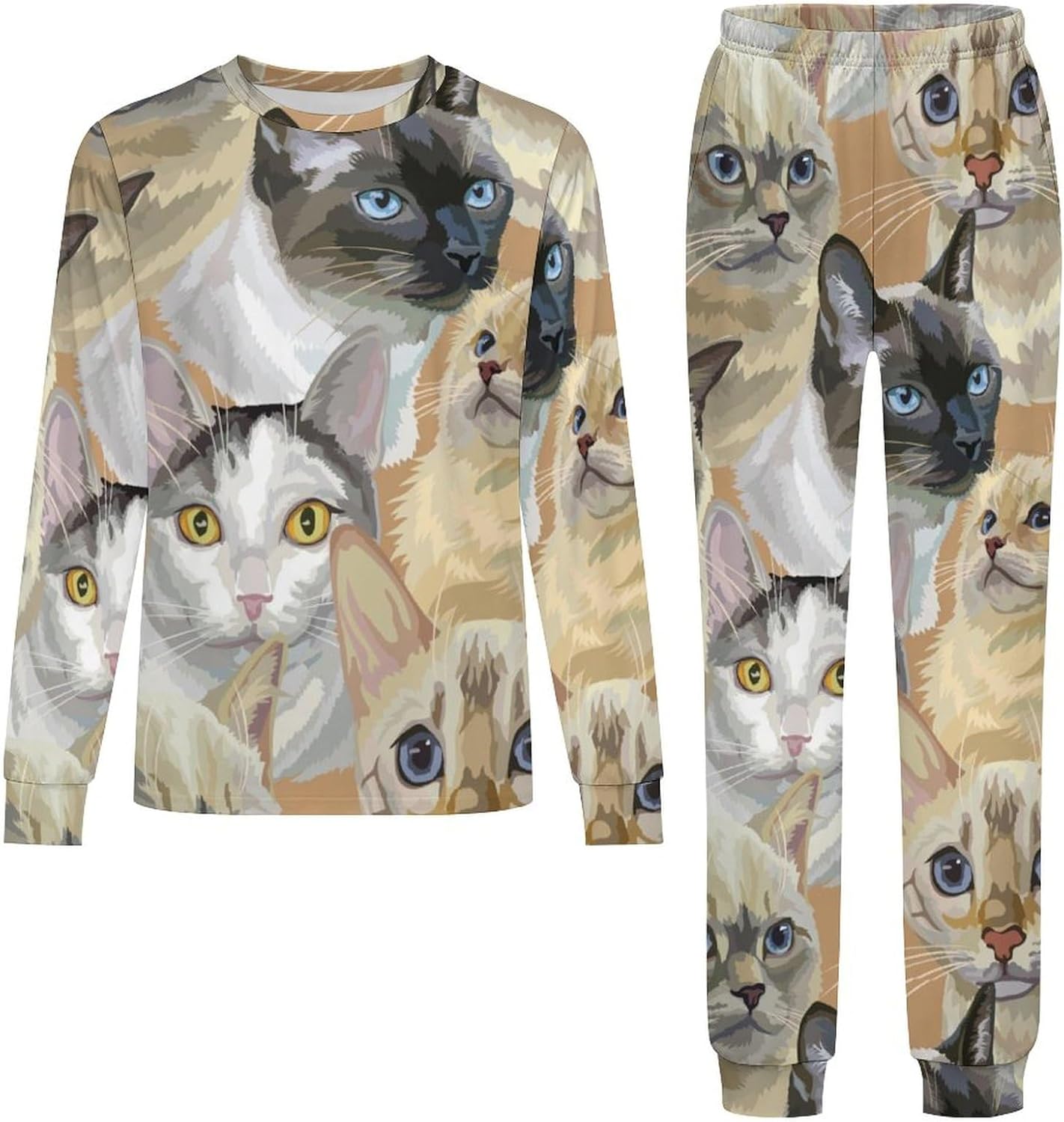 Kids Thermal Set Cats Face Pajamas for Boys Girls