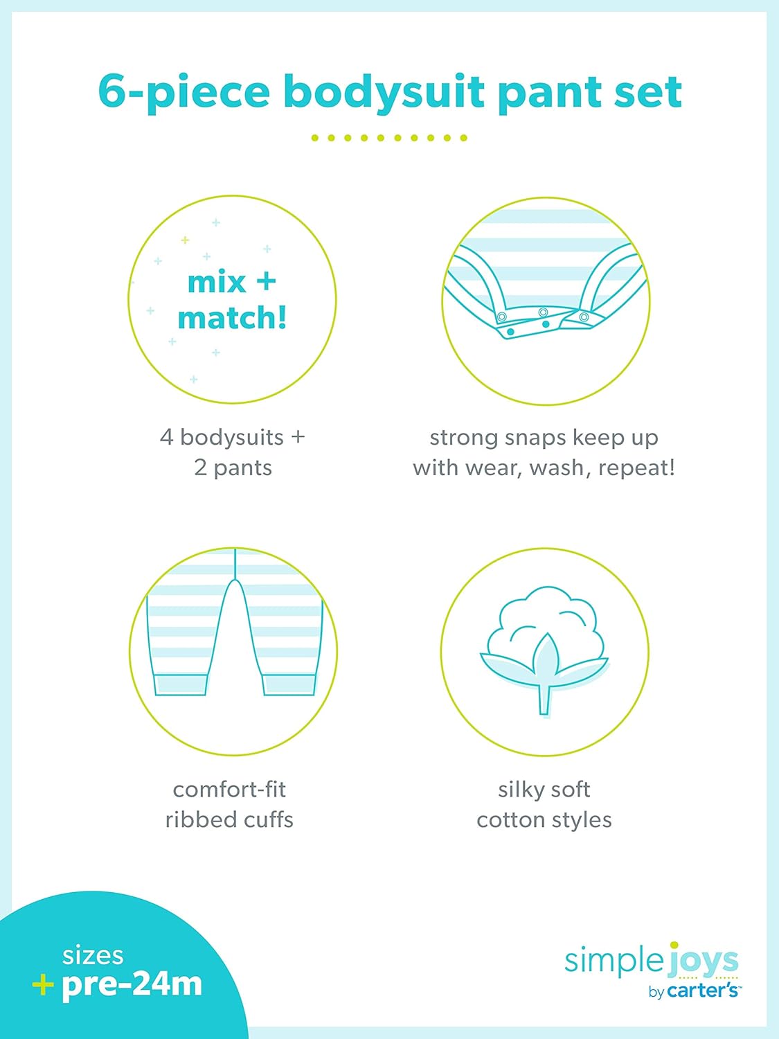 Simple Joys by Carters Baby Girls 6-Piece Bodysuits and Pants Set