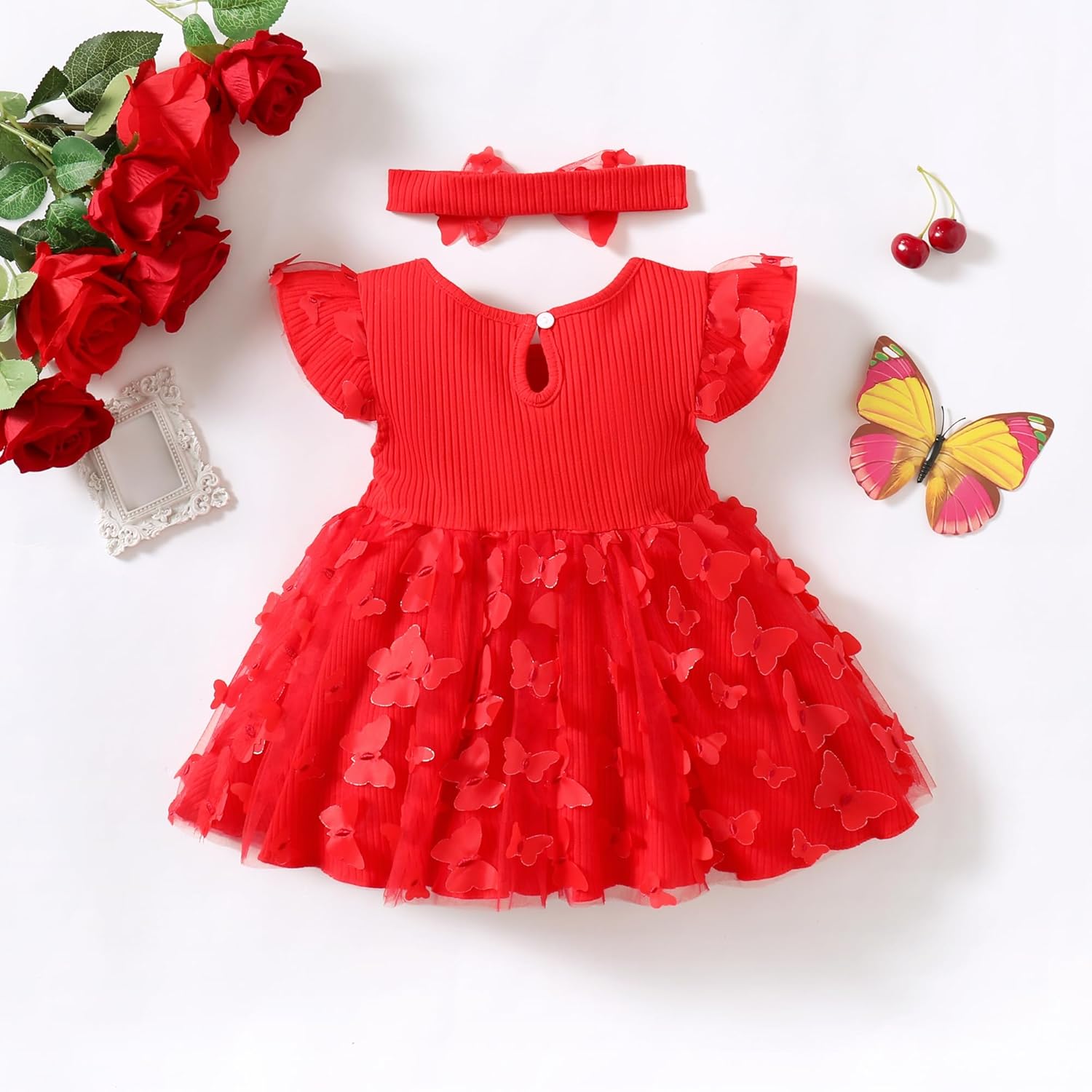 LYSMuch Butterfly Dress for Baby Girls Short Sleeve