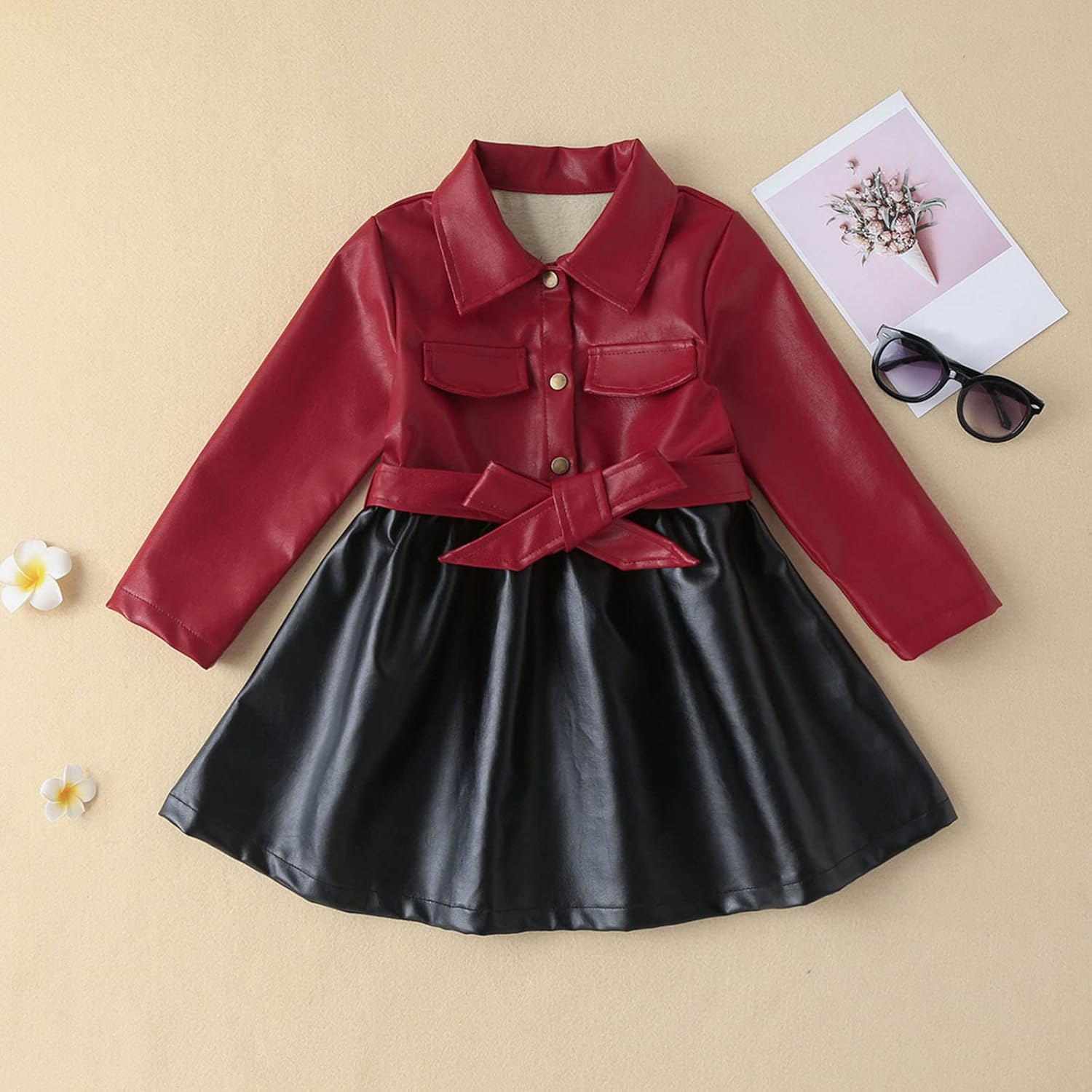 Patchwork PU Leather Jacket for Toddler Girls