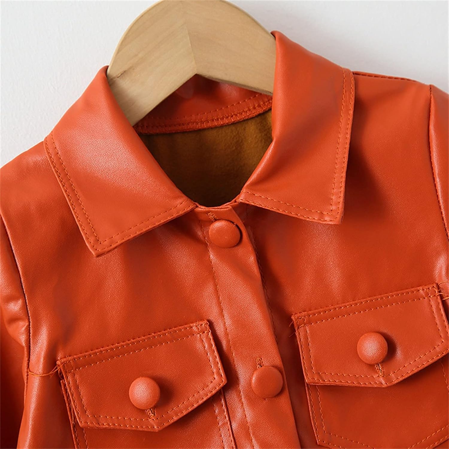 Patchwork Long Sleeve Leather Jacket - Kids Winter Set
