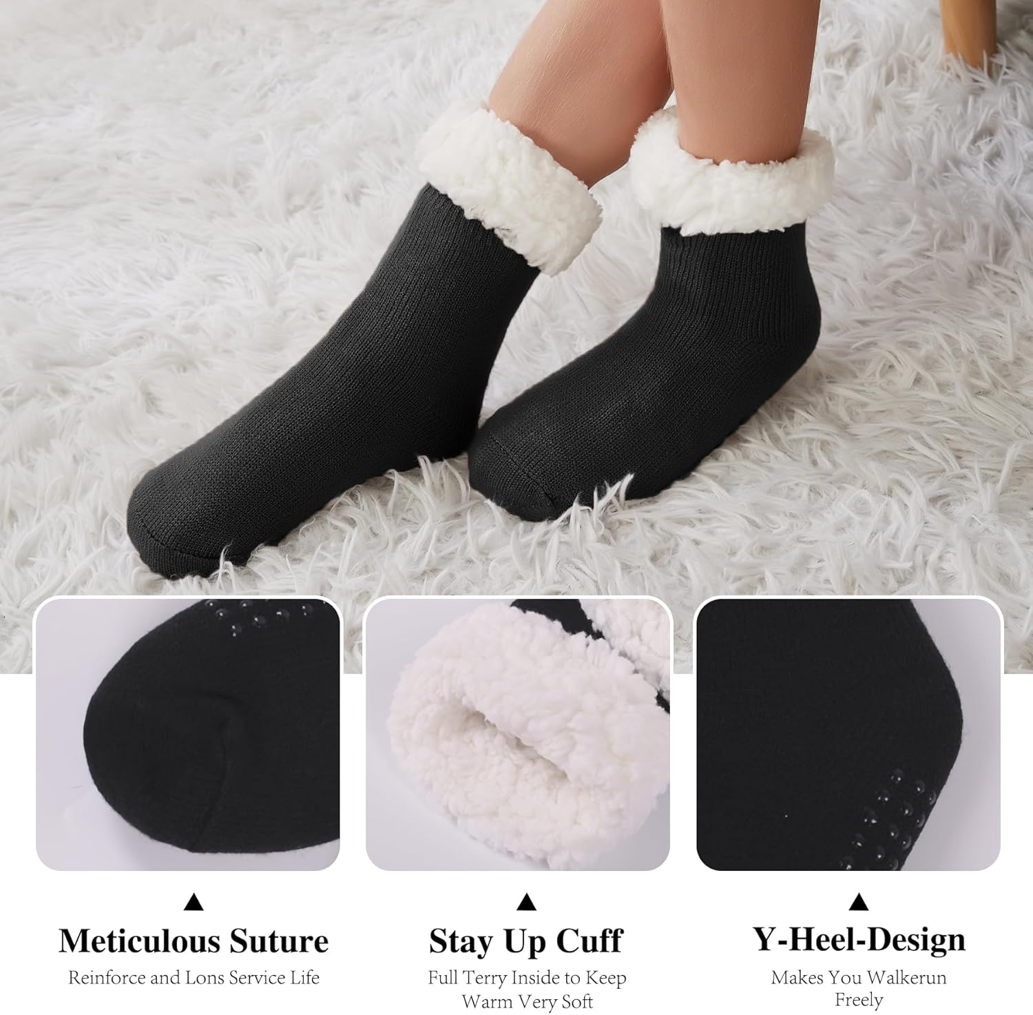 KFUBUO Kids Fleece Slipper Socks with Non-Skid Soles