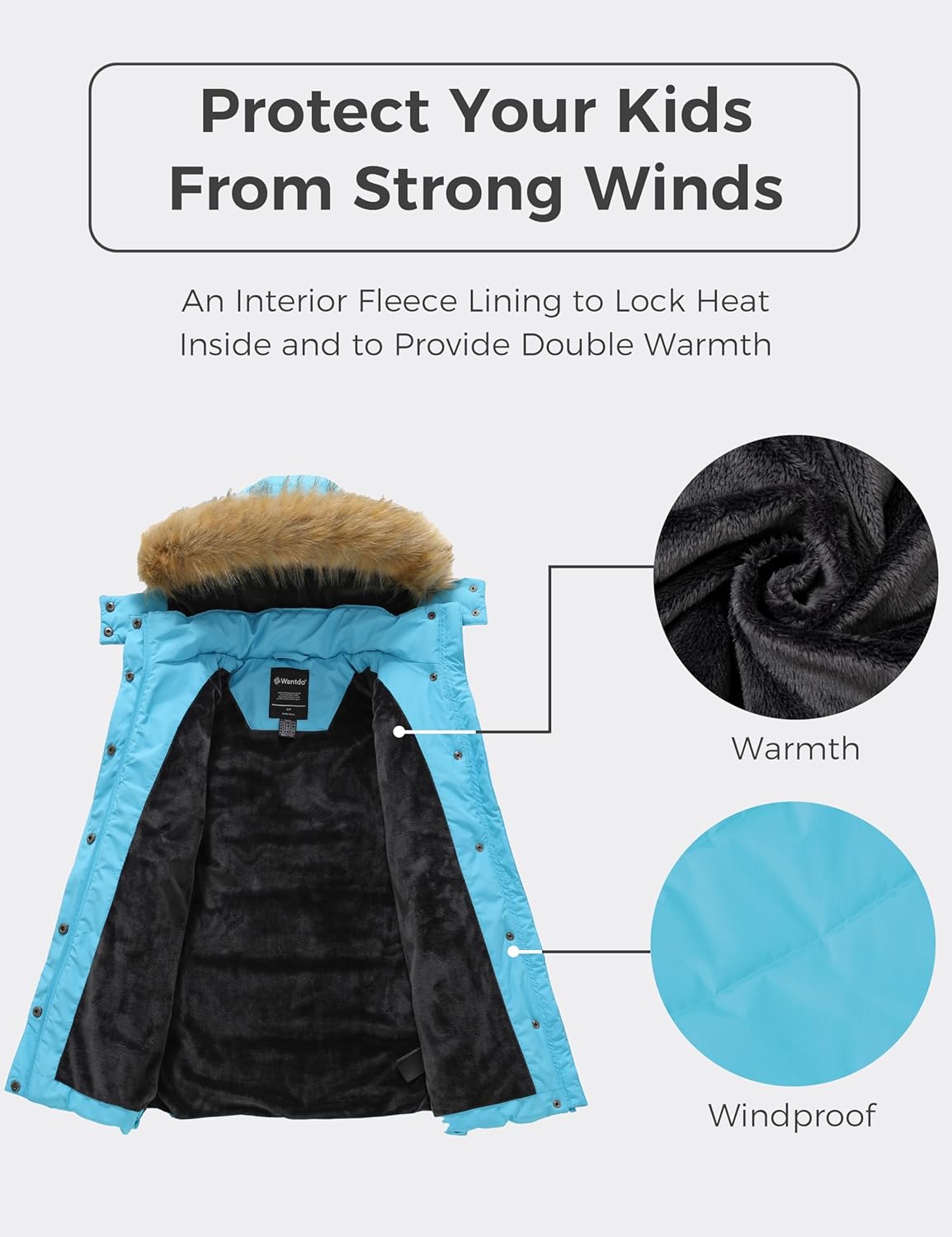 Fast fashion sizes Warm Waterproof Winter Jacket for Girls