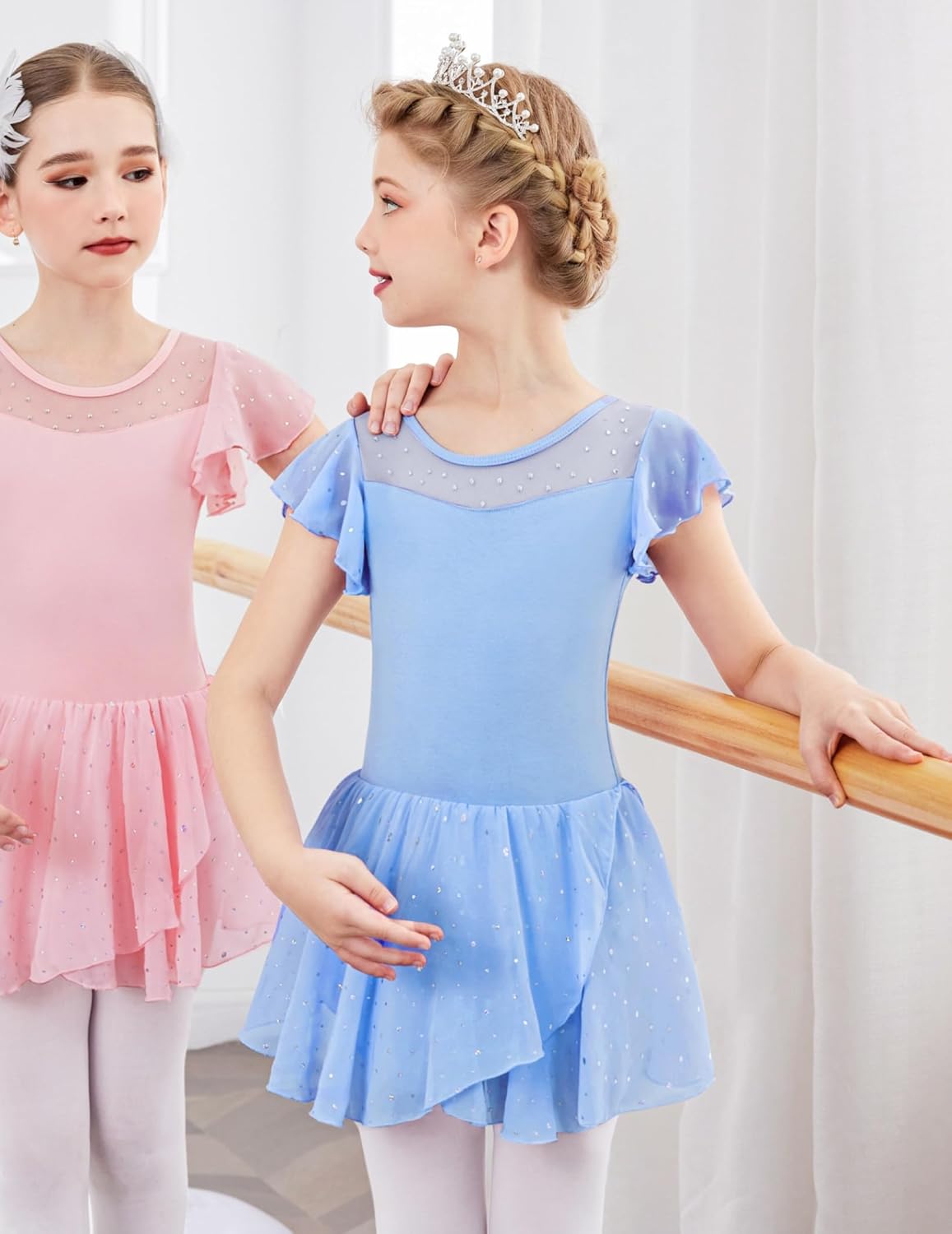 Zaclotre Girls Sparkle Ruffle Sleeve Ballet Leotard