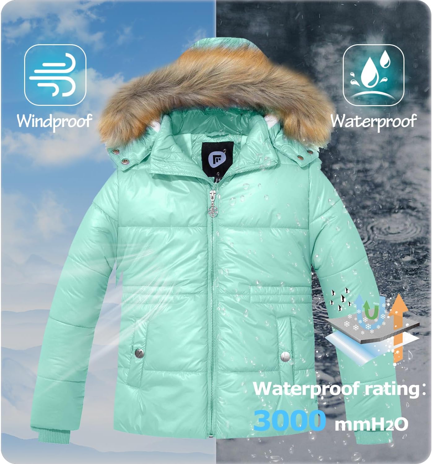 Garemcy Girls Metallic Winter Coat Warm Waterproof Cozy
