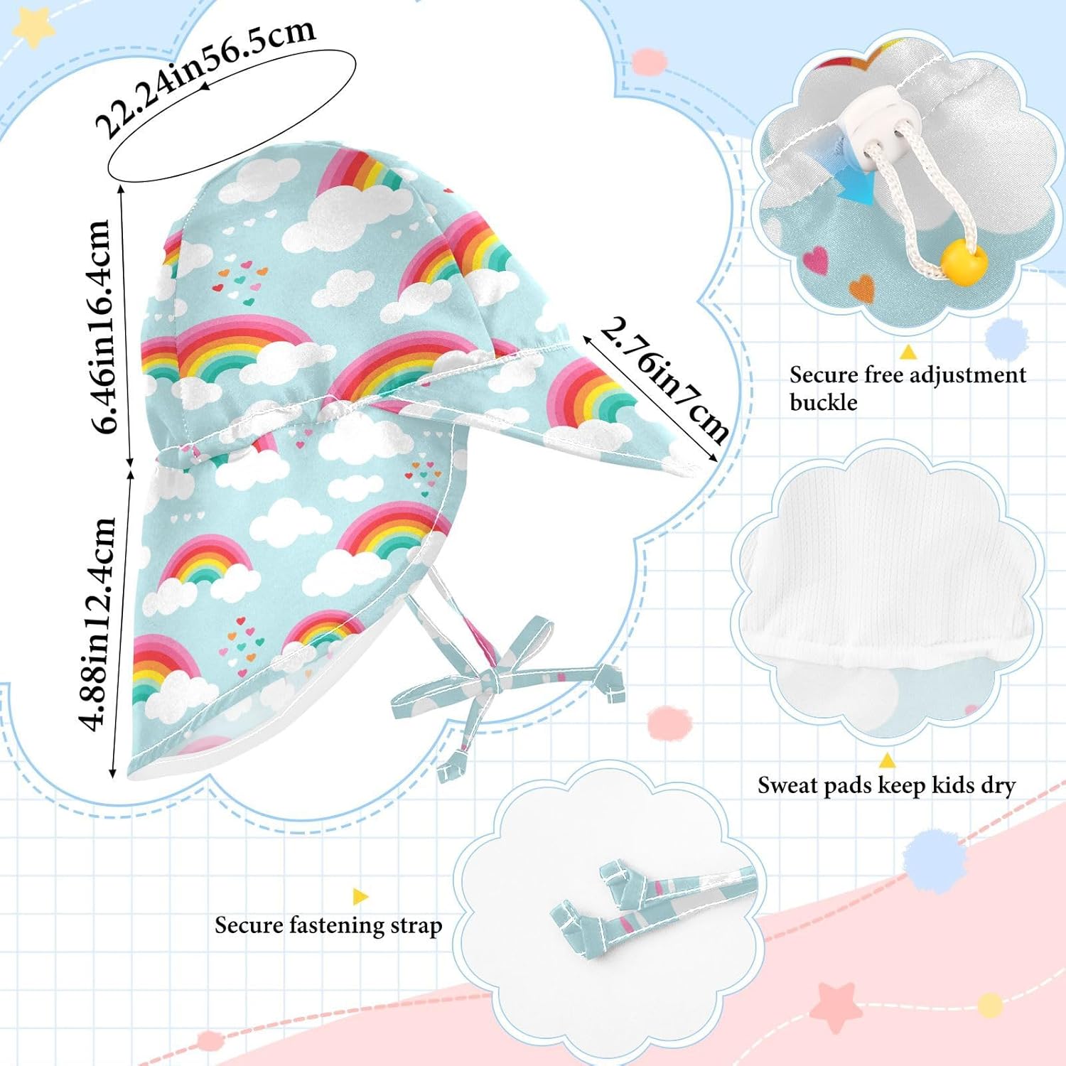 Rainbow Cloud Baby Sun Hat for Kids 2-4T Lightweight Adjustable