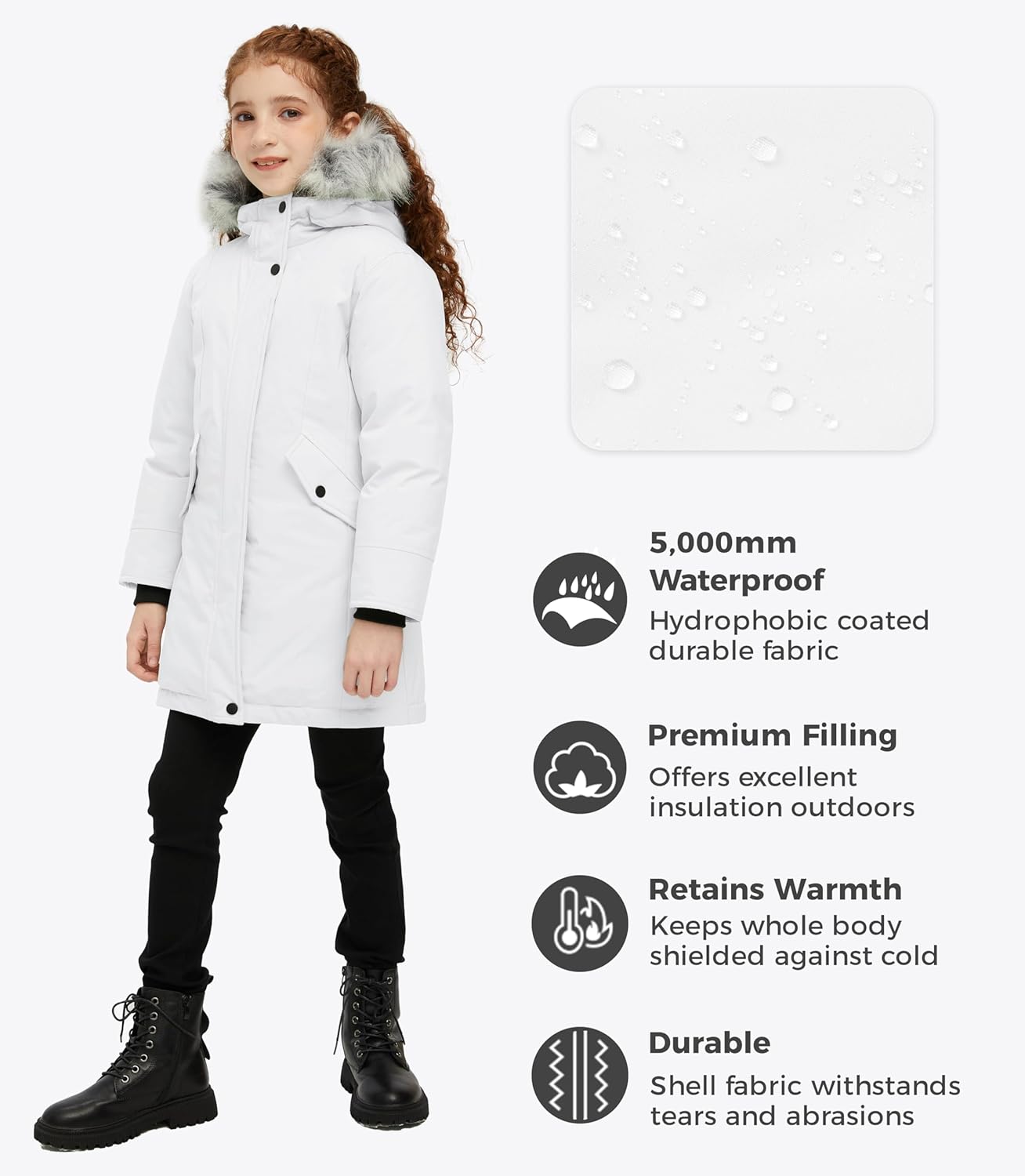 Winter Coat for Girls Warm Windproof Waterproof Outdoor Activity