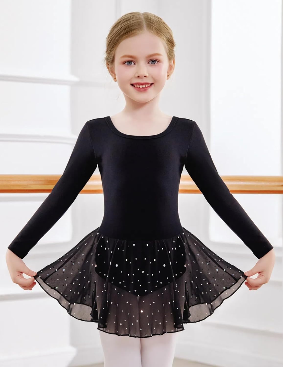 Arshiner Girls Ballet Leotard with Criss-Cross Back and Shiny Skirt Dress