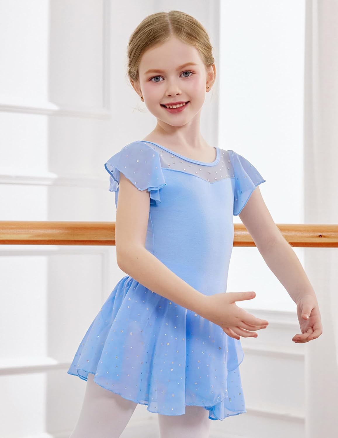 Zaclotre Girls Sparkle Ruffle Sleeve Ballet Leotard