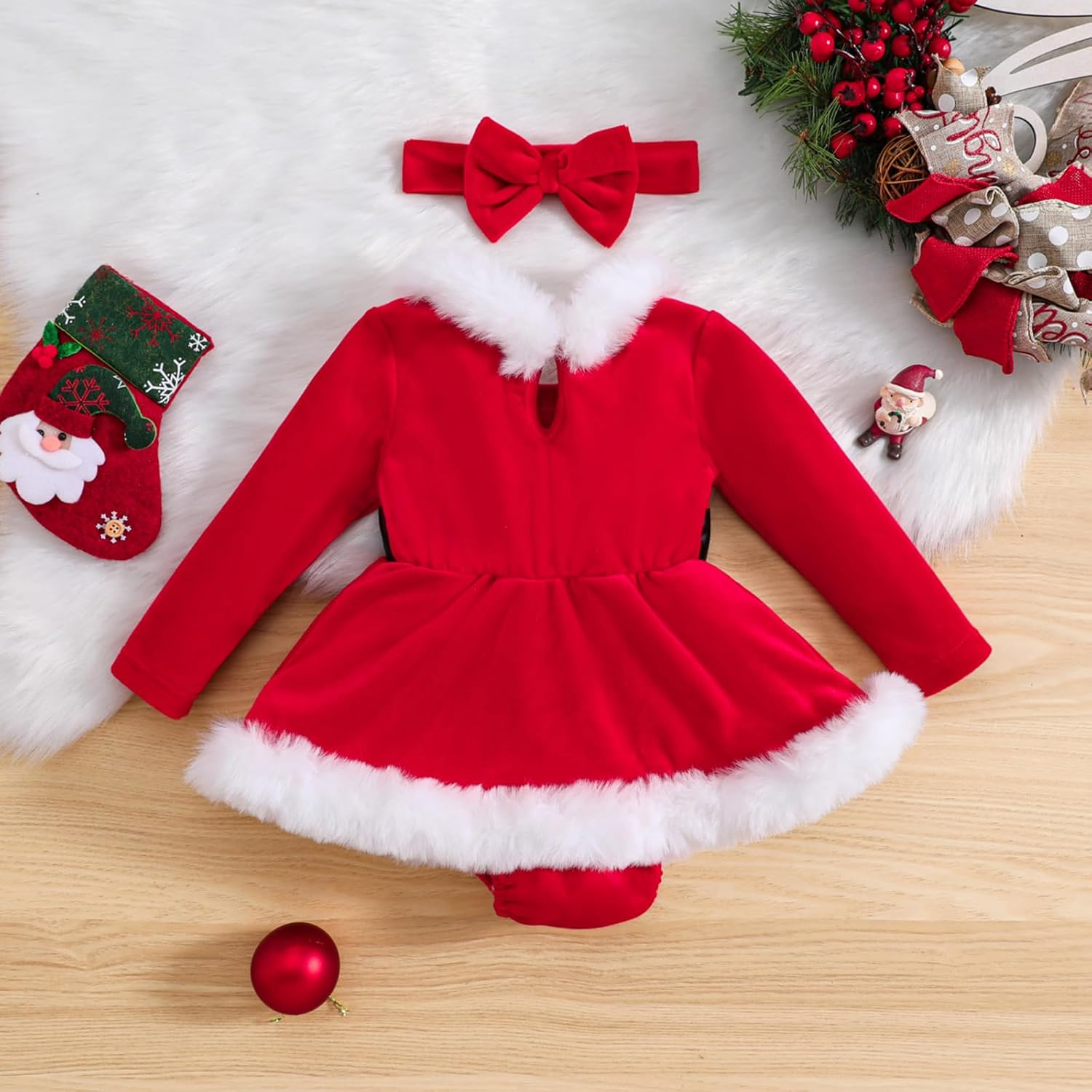 Cute Baby Girl Christmas Romper Dress Santa Claus Design