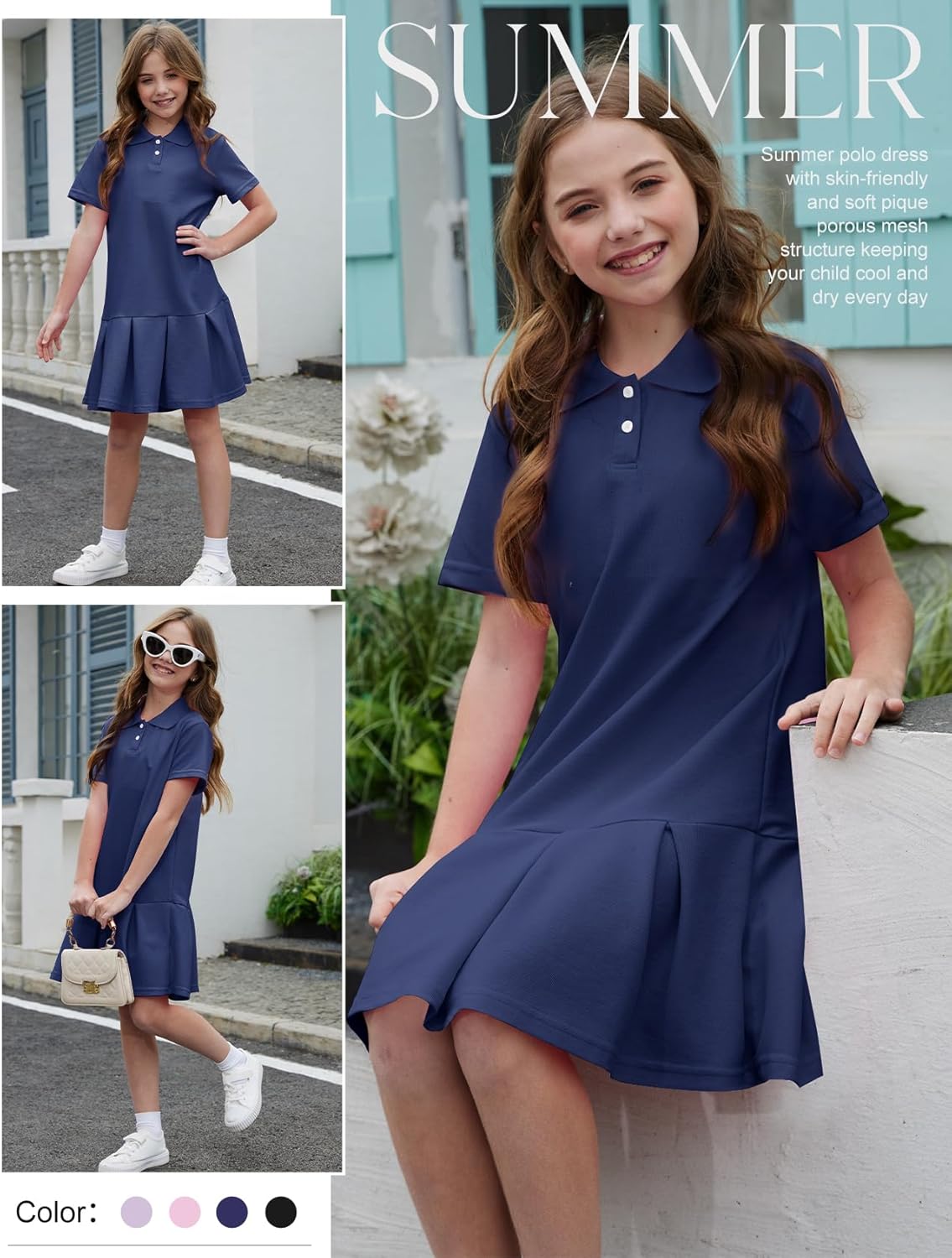 Flygo Girls Athletic Polo Dress for Tennis Golf and More