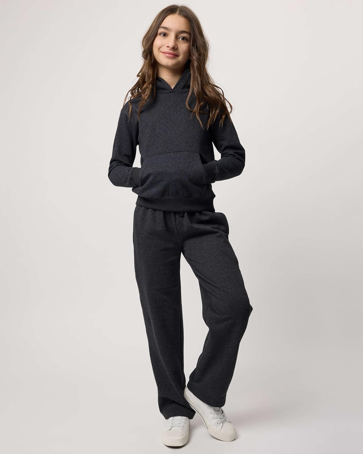 Real Essentials 3-Pack Girls Soft-Brushed Fleece Pullover Hoodie with Kangaroo Pocket