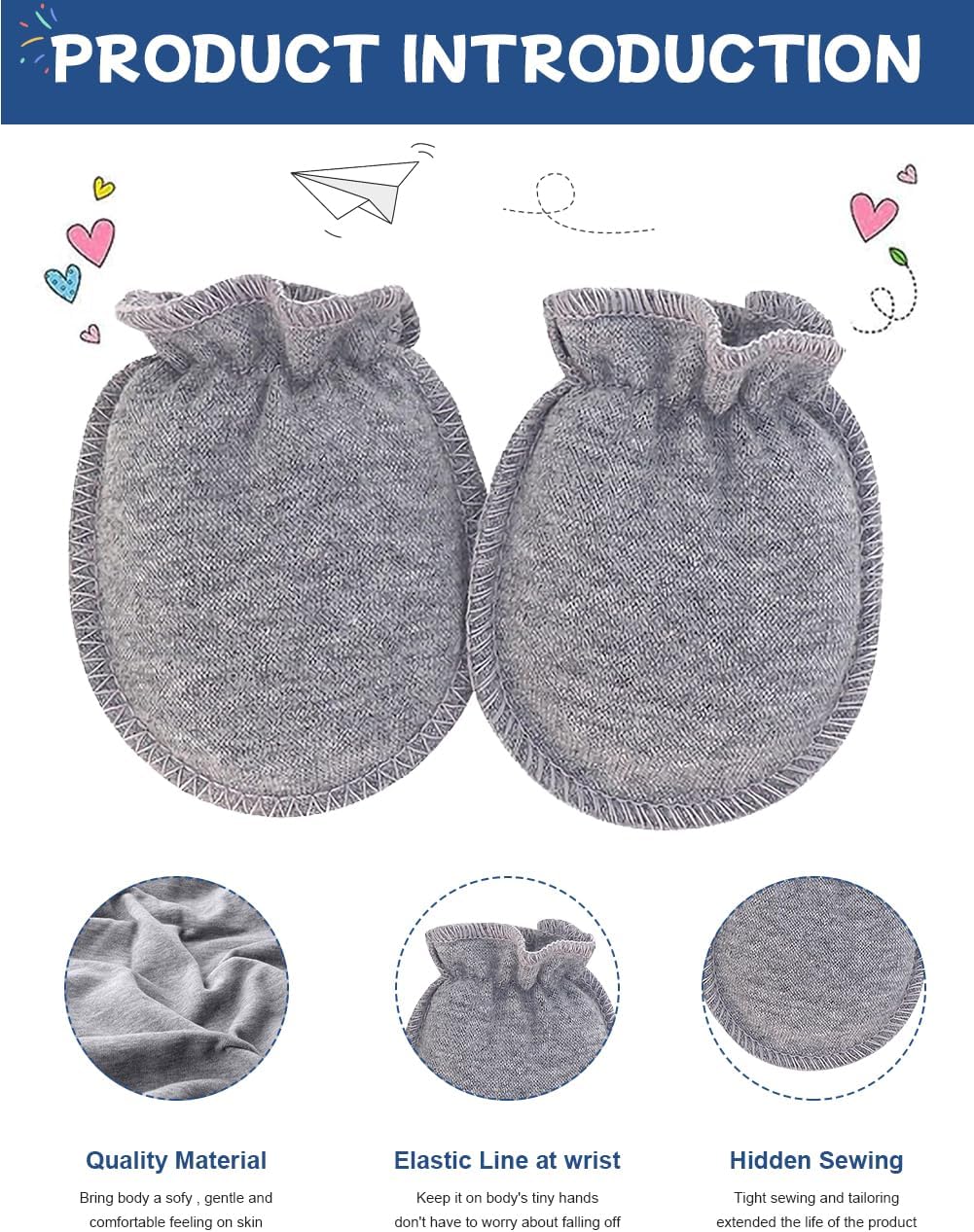 ZURLEFY Cute Baby mittens newborn no scratch gloves
