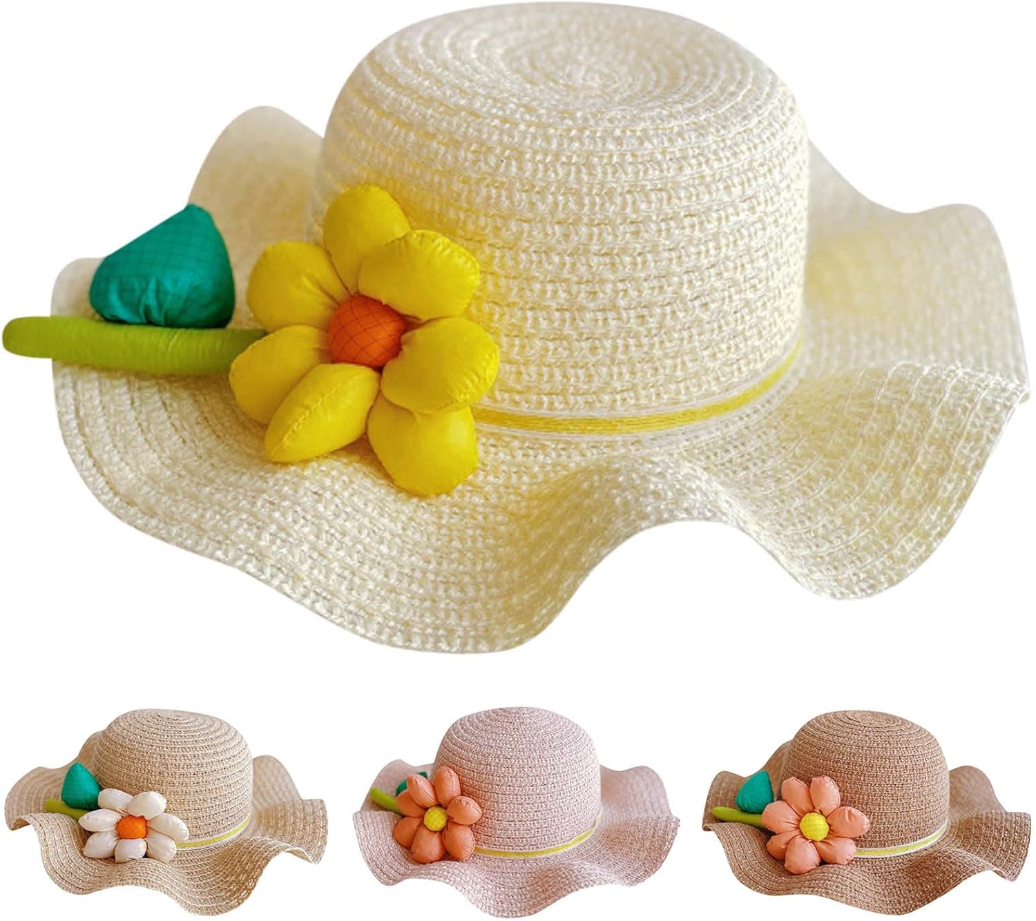 50 SPF Sun Protection - Floral Straw Bucket Hat for Baby Girls