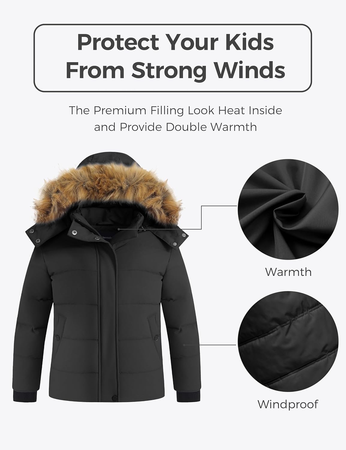 wantdo Girls Winter Puffy Coat with Faux Fur Hood 1