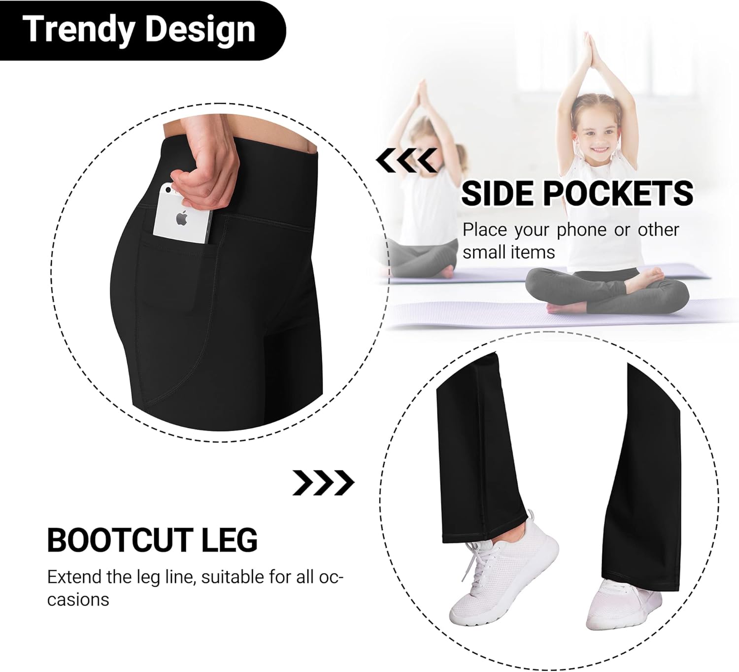 AENLLEY Girl Yoga Flare Wide Leg Tummy Control Stretchy Pants with Pockets