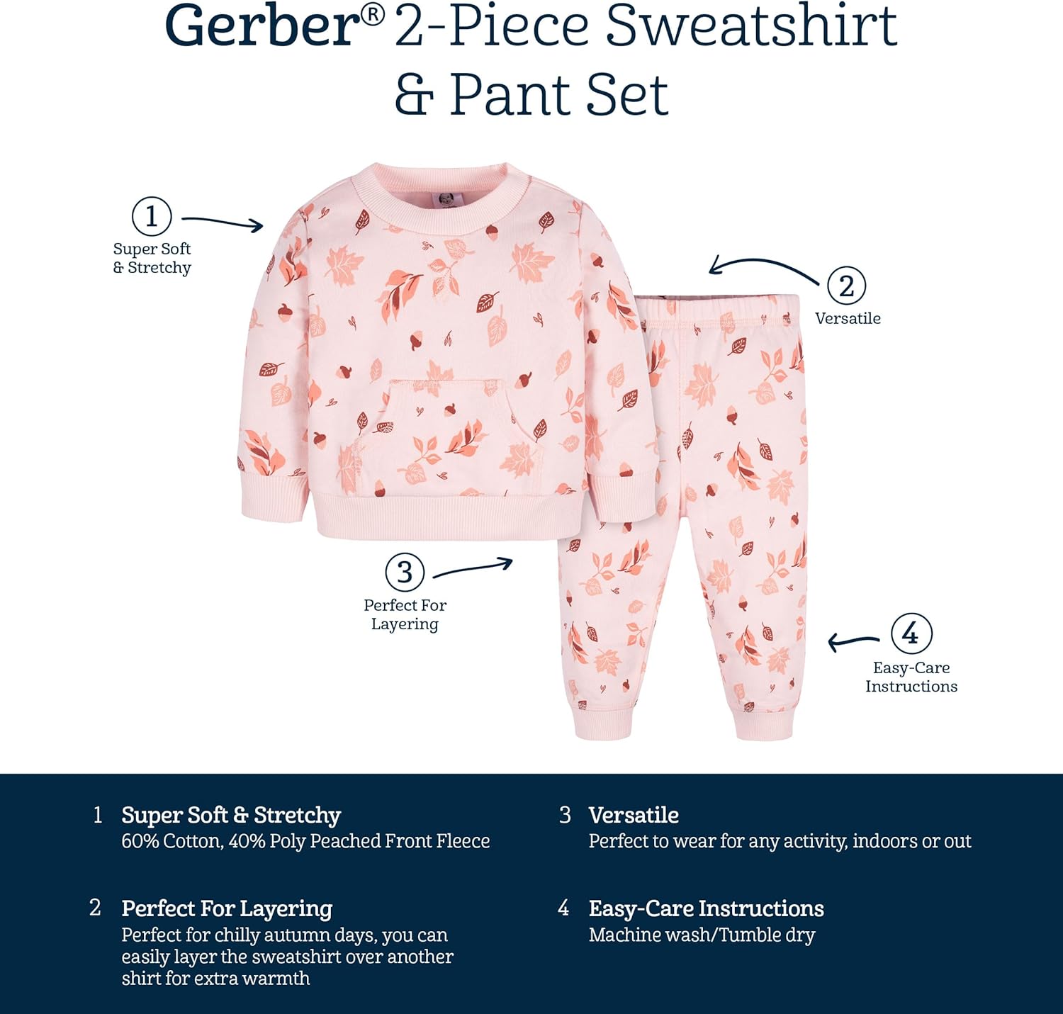 Gerber Baby Girls Toddler Fleece Set Cozy 2-Piece Fleece Sweatshirt Jogger Makesing