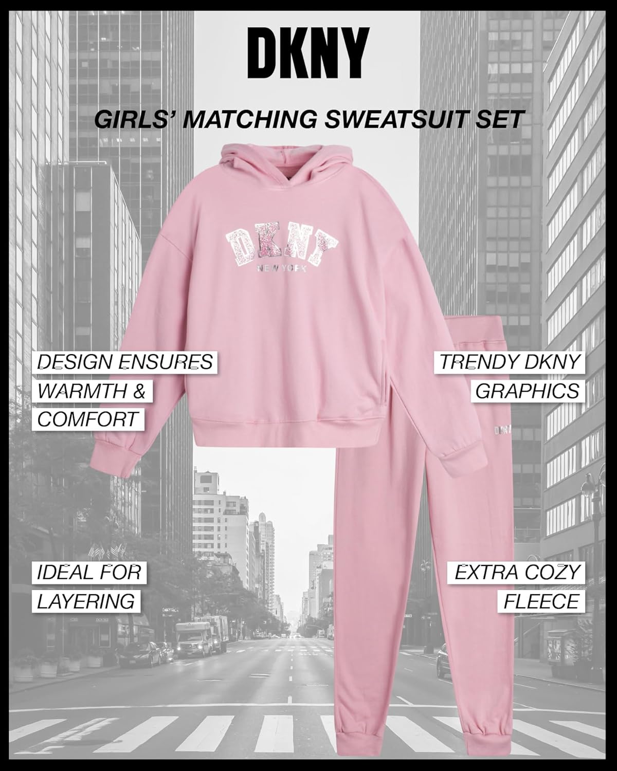 DKNY Girls Fleece Set Cozy Comfortable Outfit for Kids