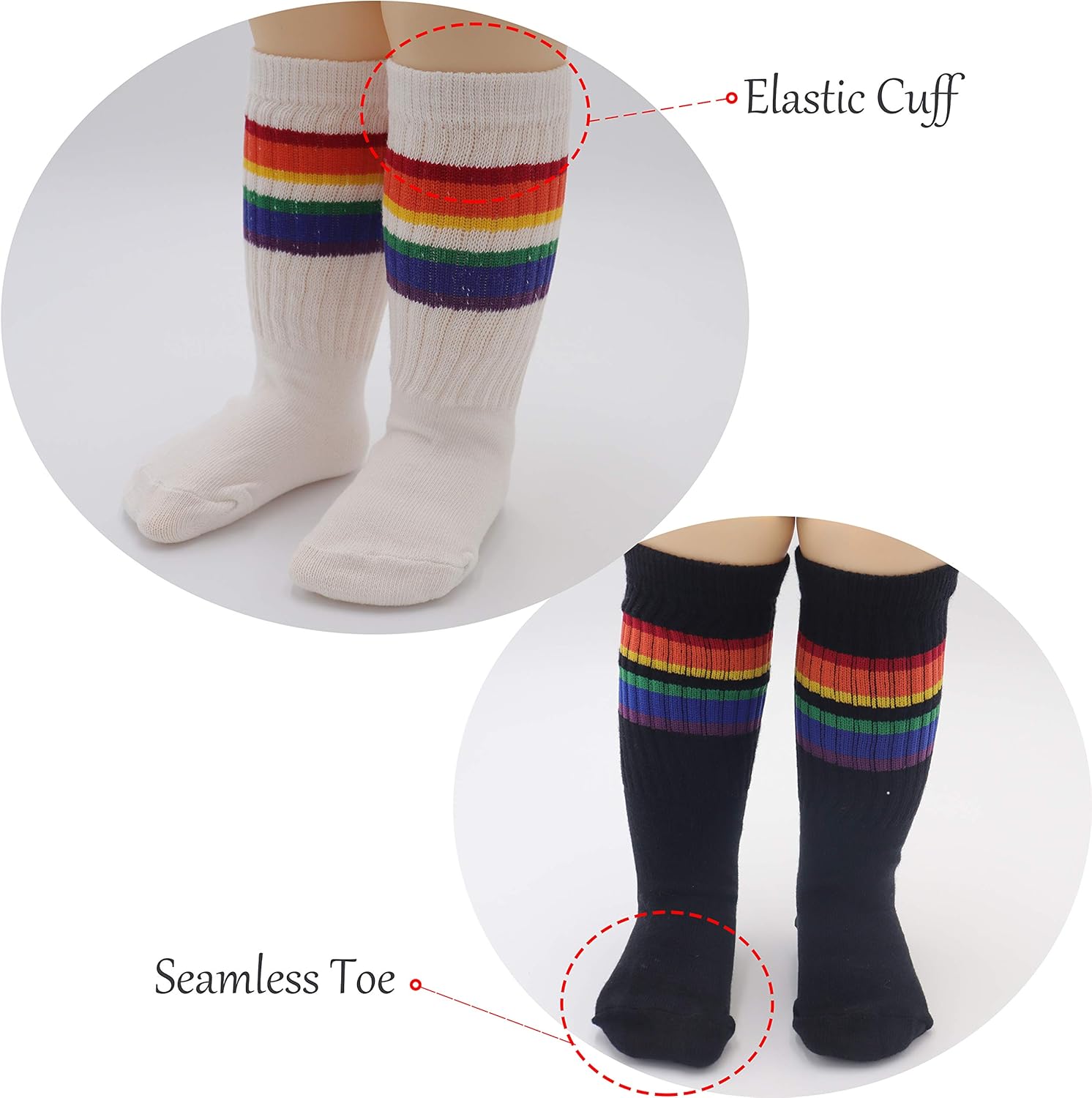 Unisex cotton childrens knee high socks Rainbow Stripe Ages 1-9