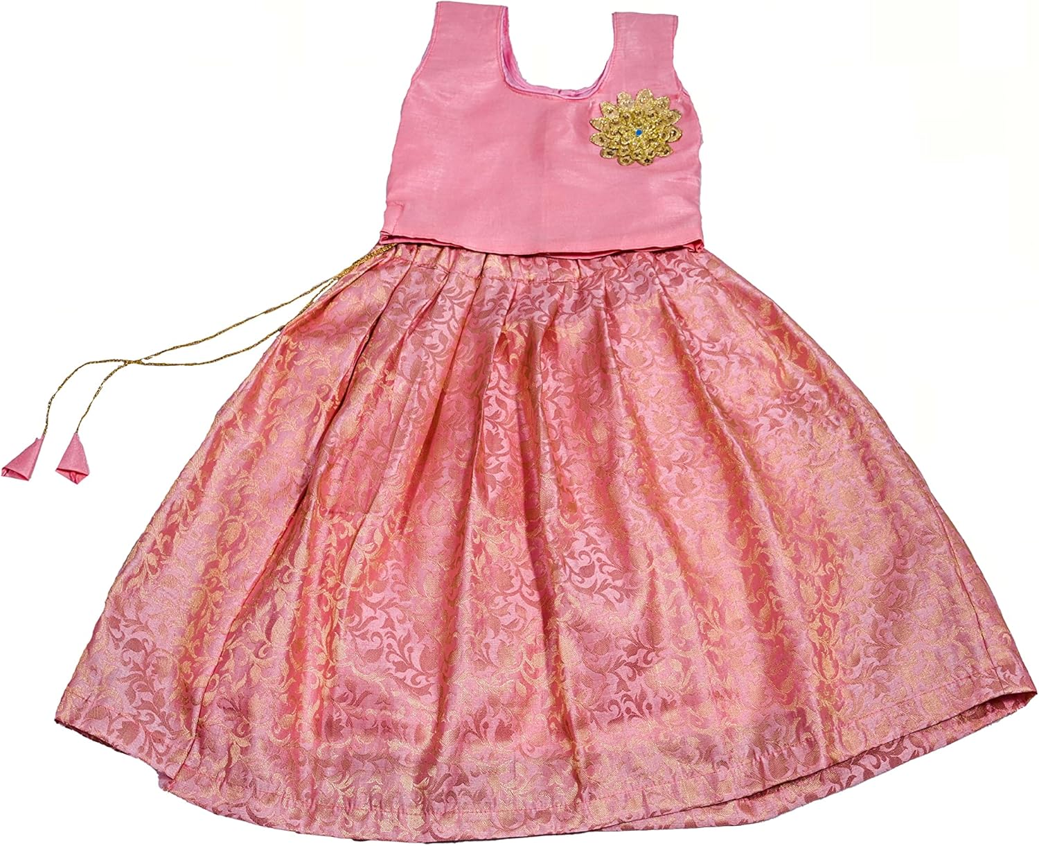 Green Dupion Silk Lehenga Choli for Kids