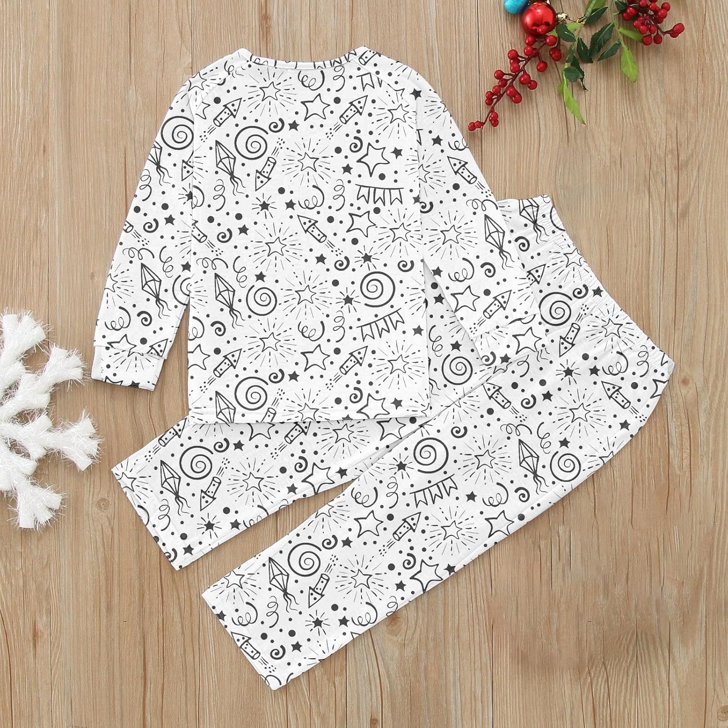 Qfajcp DIY Hand Painted Pajama Set Cute Funny Floral Print Pullover Robe