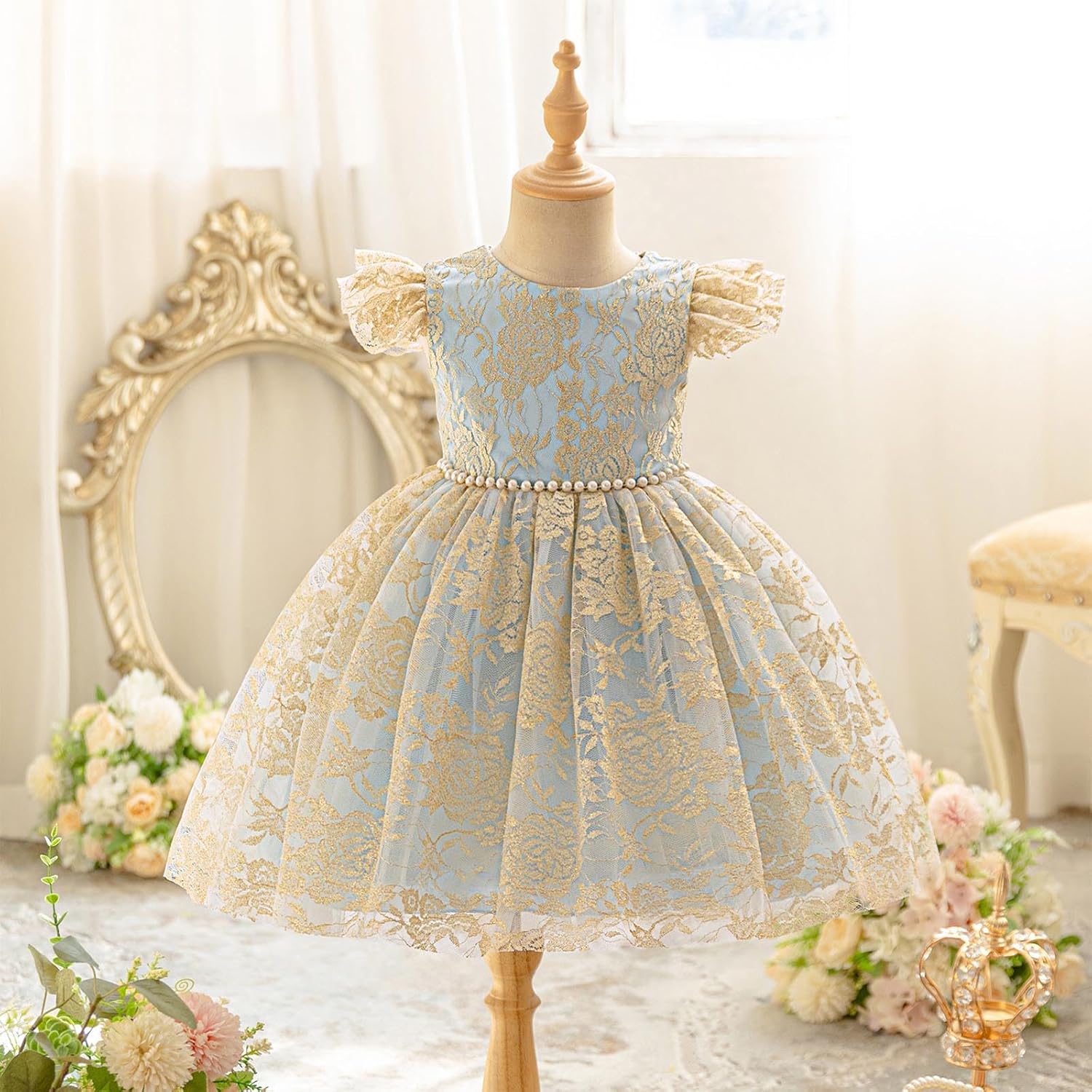 Baby Toddler Tulle Lace Rhombus Pattern Dress