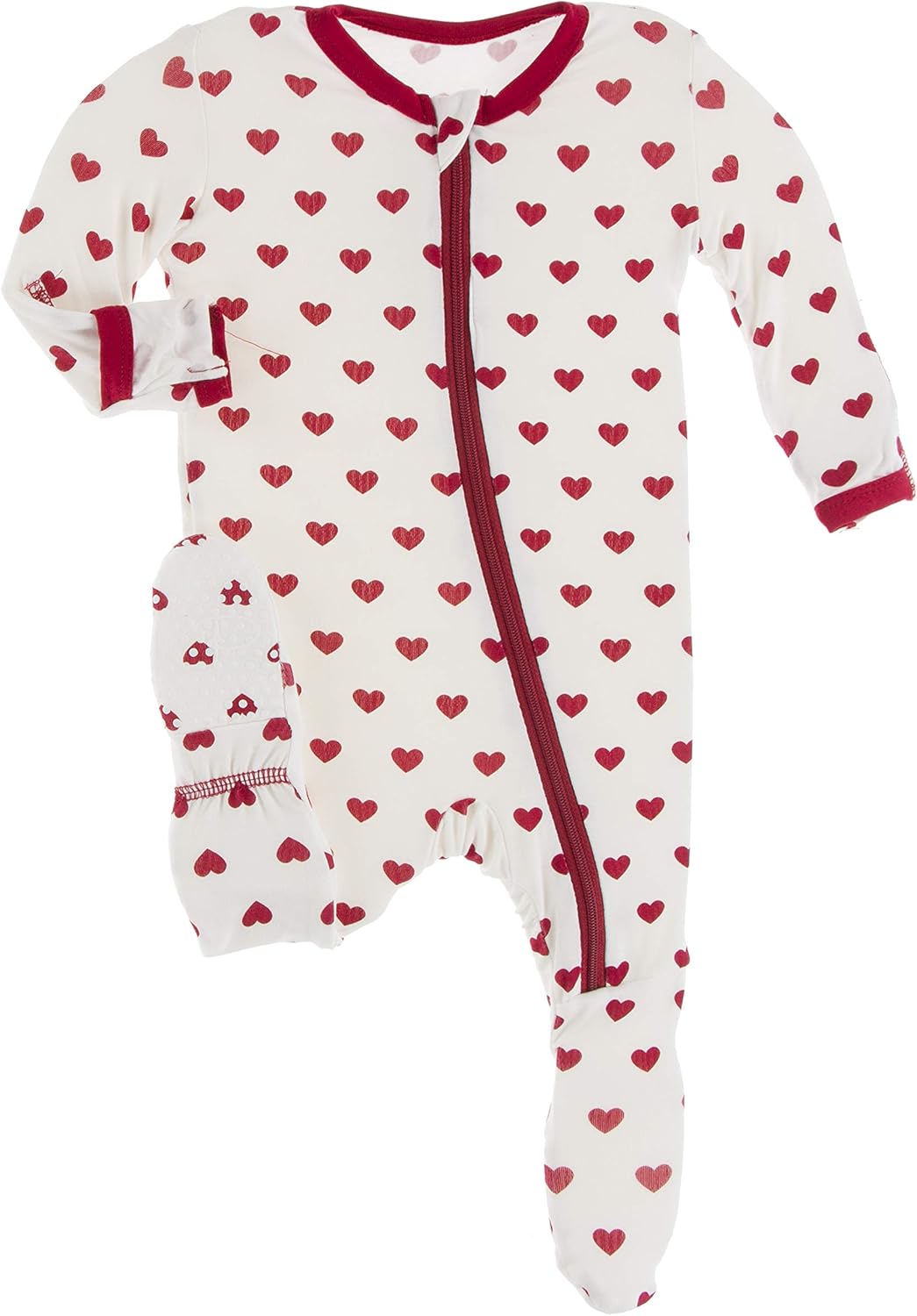 KicKee Full of Hearts Baby Footies with Burgundy Heart