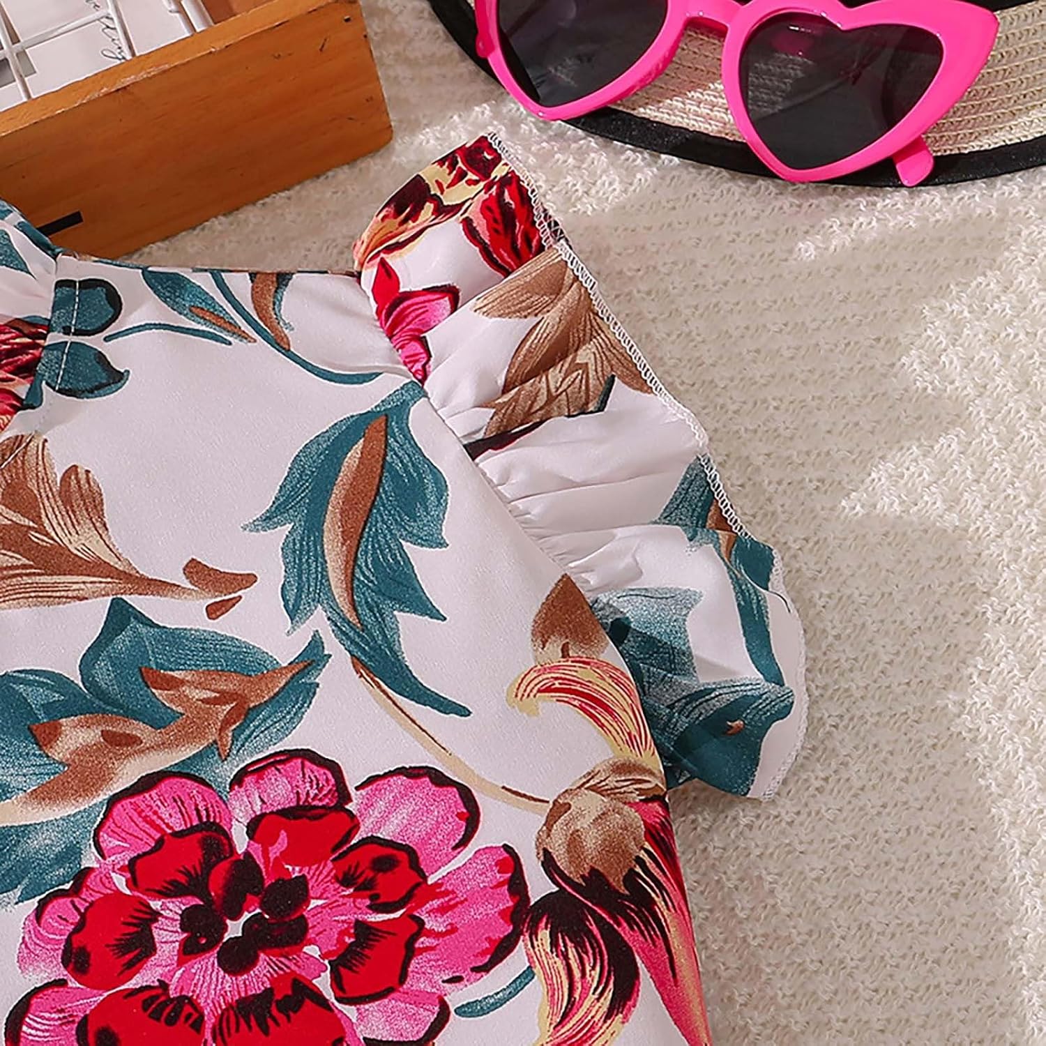 Toddler Girl Summer Suit with Printed Top and Pants Outfit