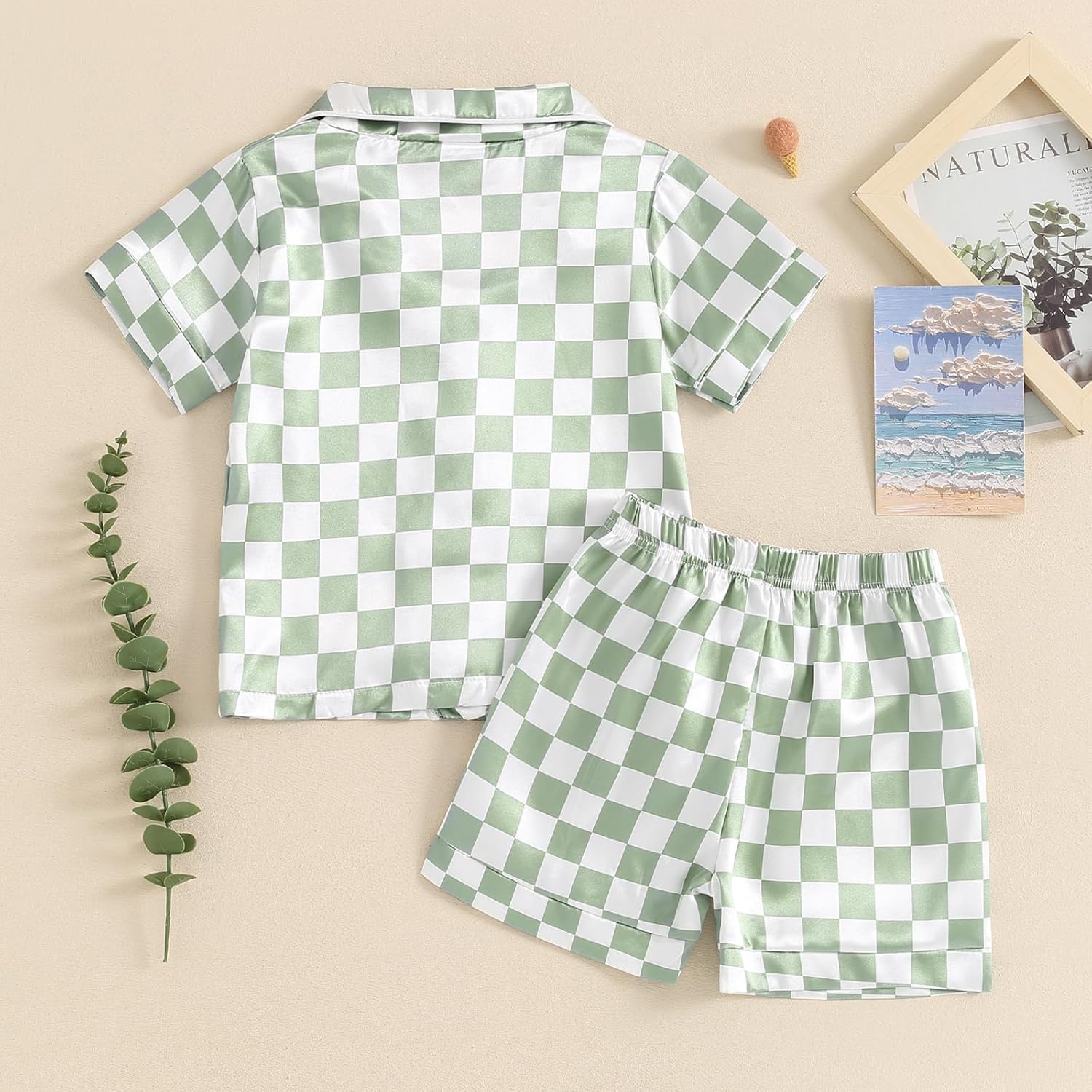 SAYOO Toddler Pajama Set Checkered Button Down