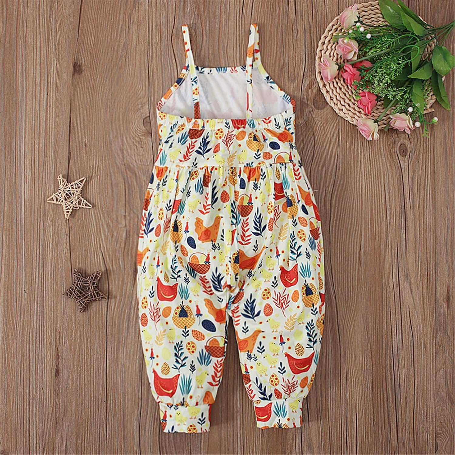 Girls Easter Cute Chicken Bunny Print Bodysuit Jumpsuit