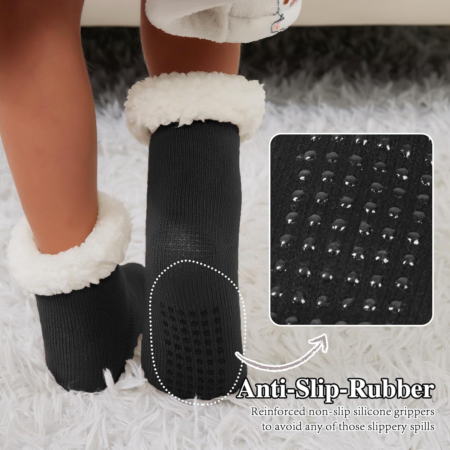 KFUBUO Kids Fleece Slipper Socks with Non-Skid Soles