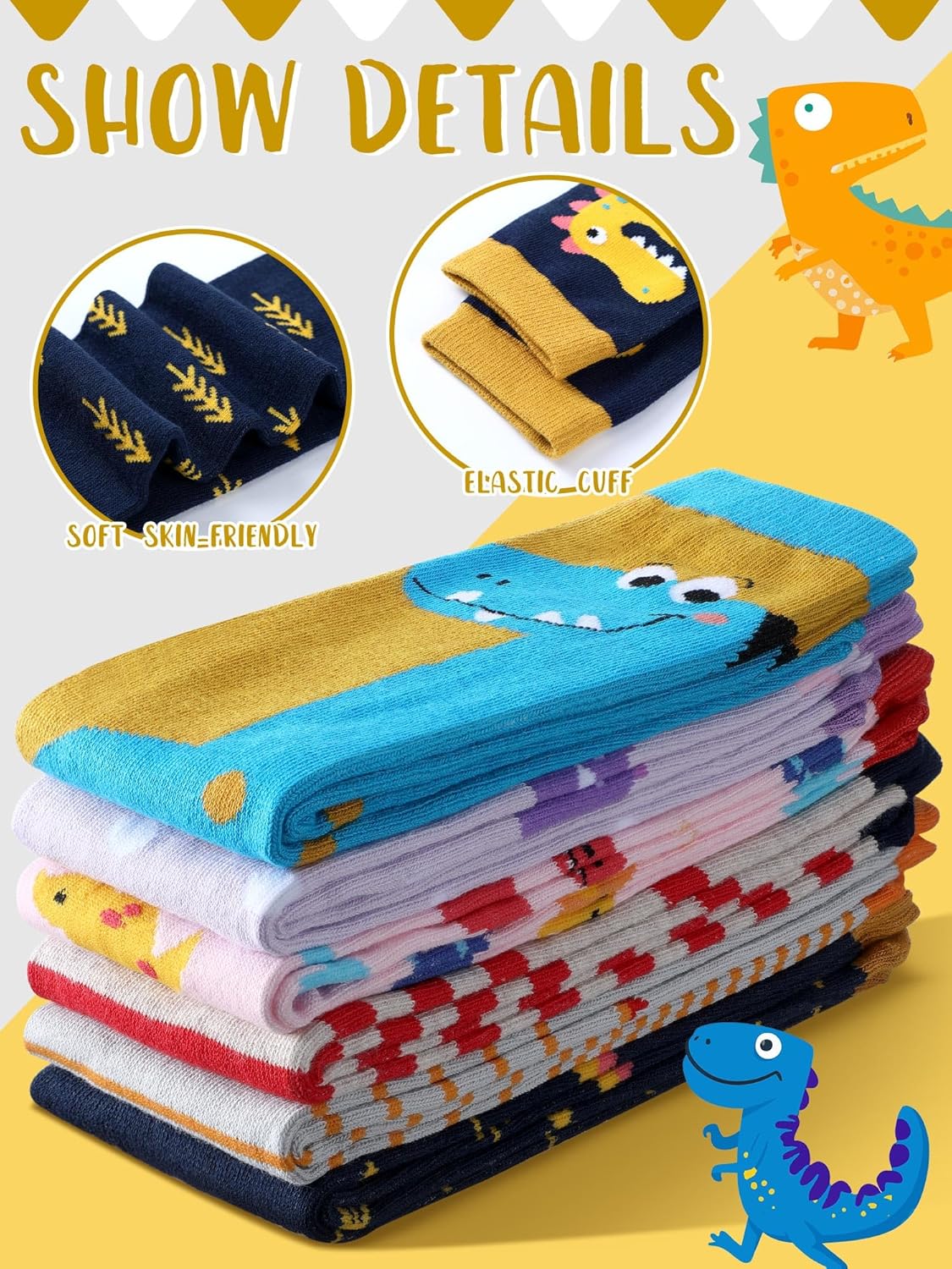 Fourluoo Dinosaur Socks for Kids 3-12 Years