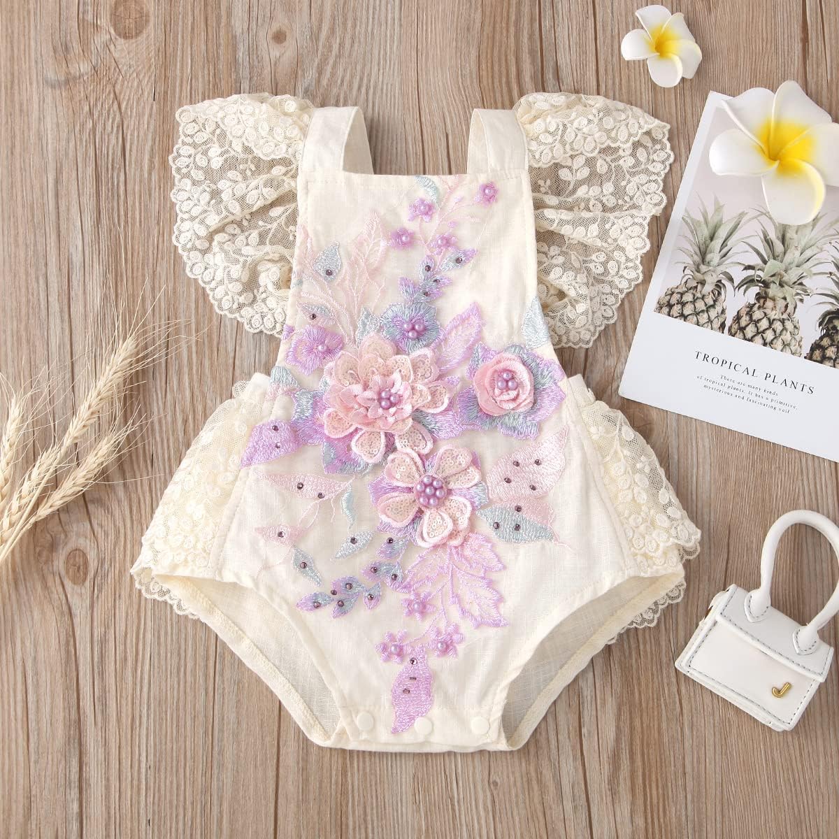 Adorable Baby Girl Lace Romper with Fluffy Headband Set