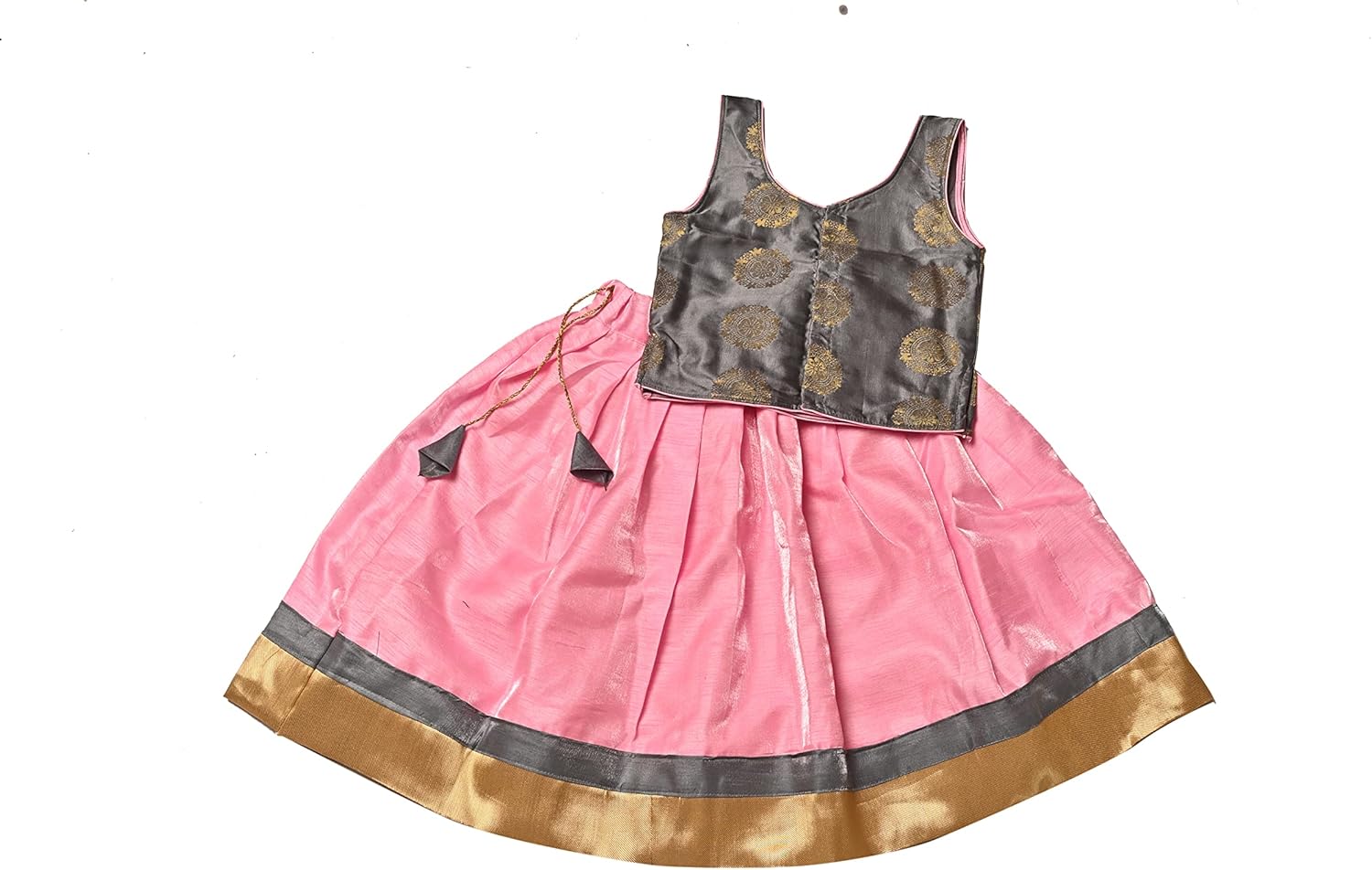 Elegant Satin Silk Lehenga Choli for Kids in Grey Baby Pink