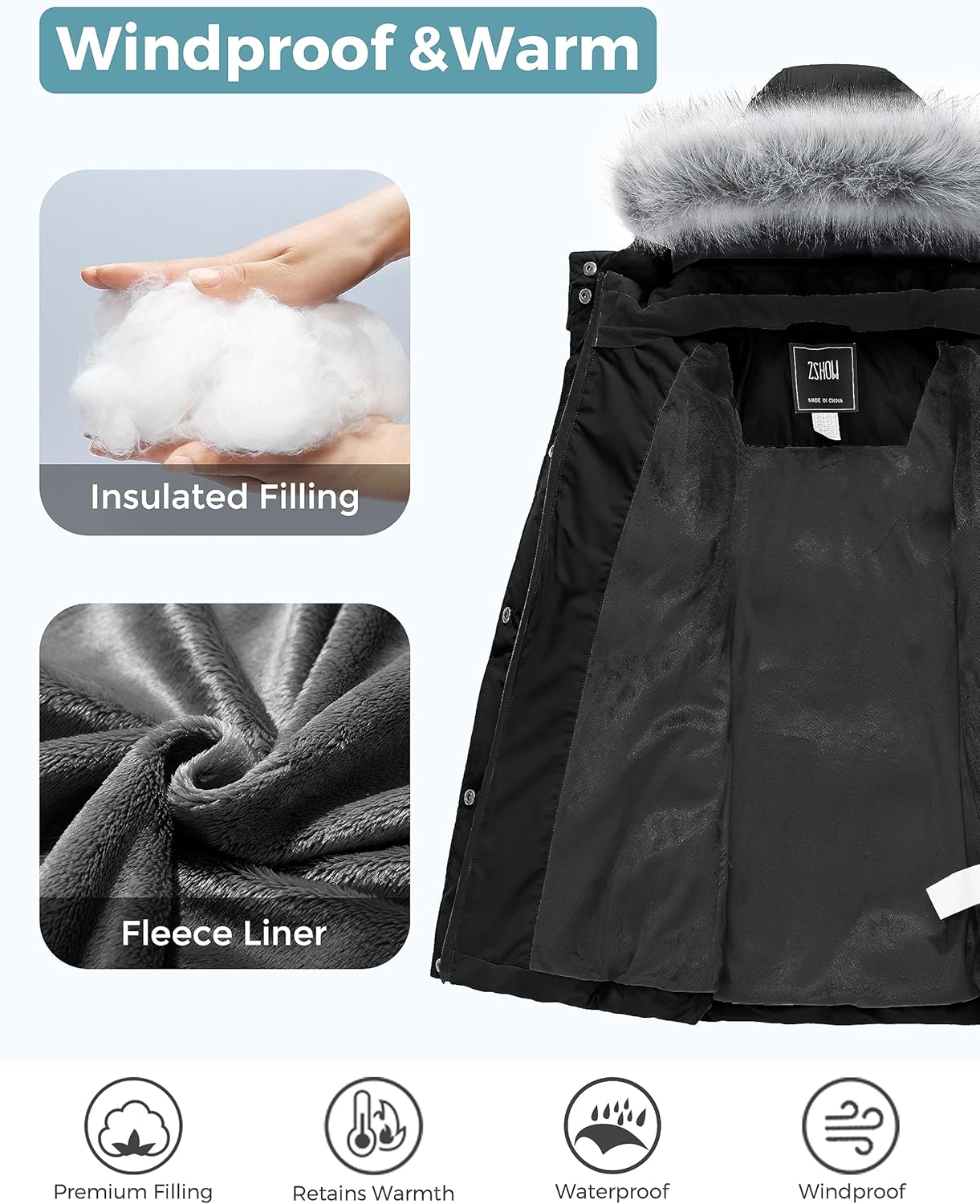 ZSHOW Girls Winter Coat Puffer Jacket